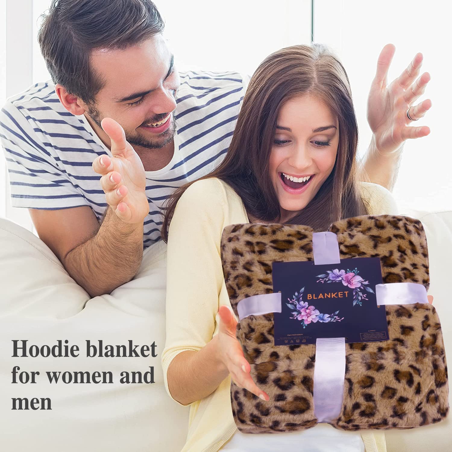 Leopard Blanket Hoodie Oversized Super Soft Warm Giant Pullover with Large Front Pocket,Gifts for Women Men Teenagers