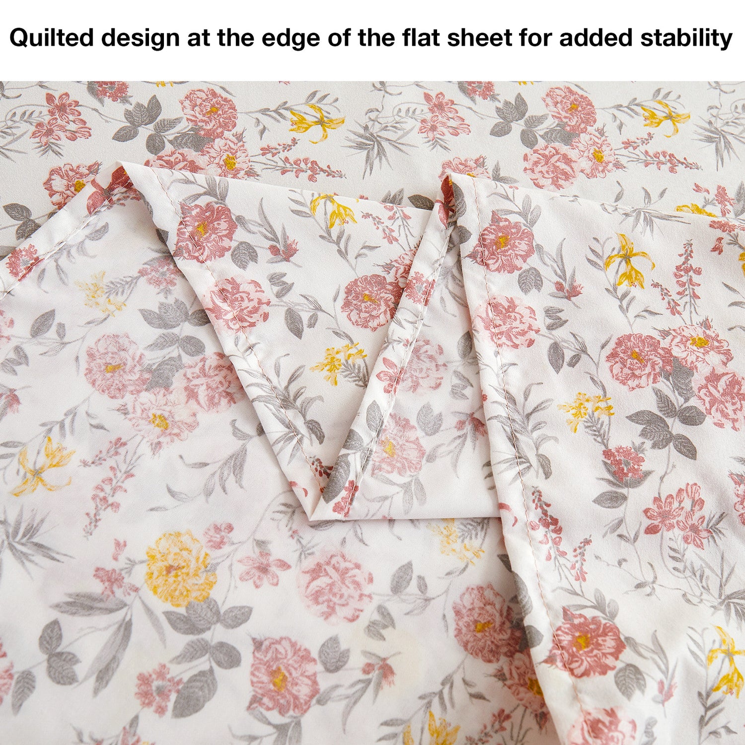4 Piece Vintage Pink & Yellow Flower Patterned Bed Sheets Set
