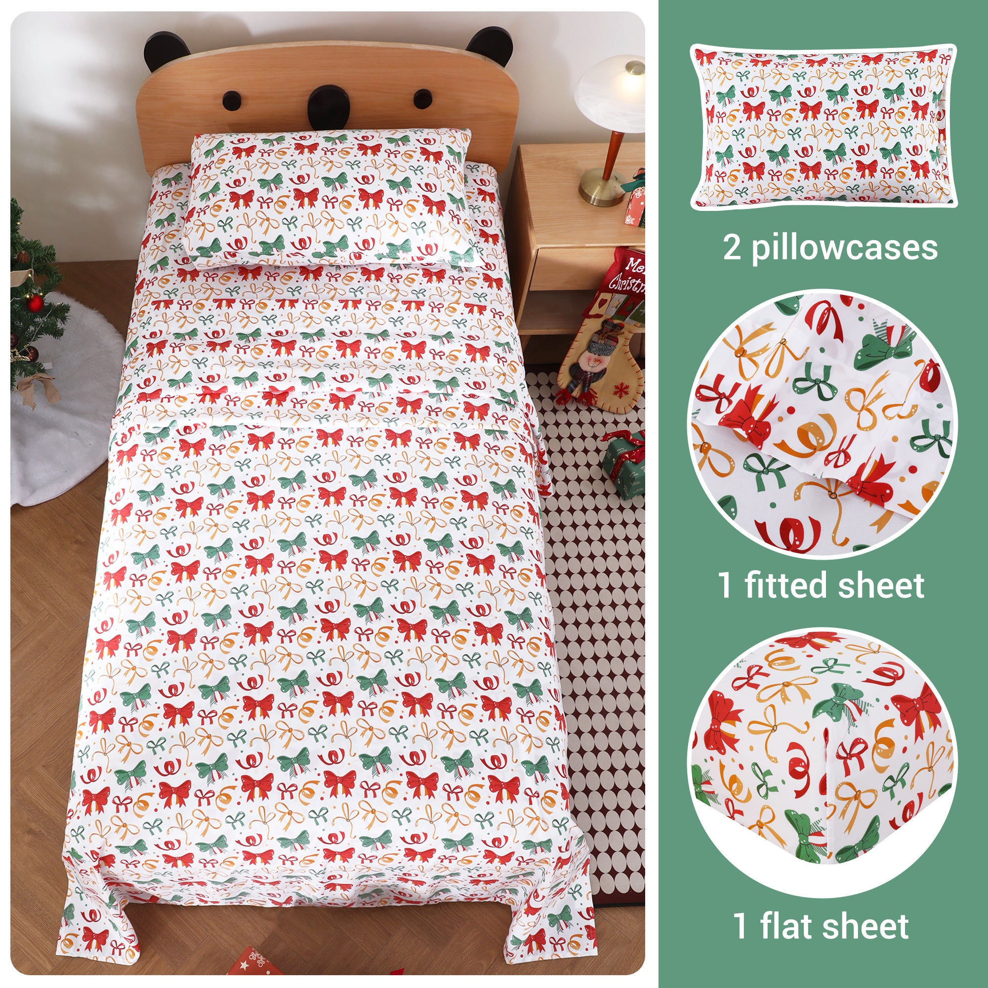 Christmas Bowknot Kids Bed Sheet Set