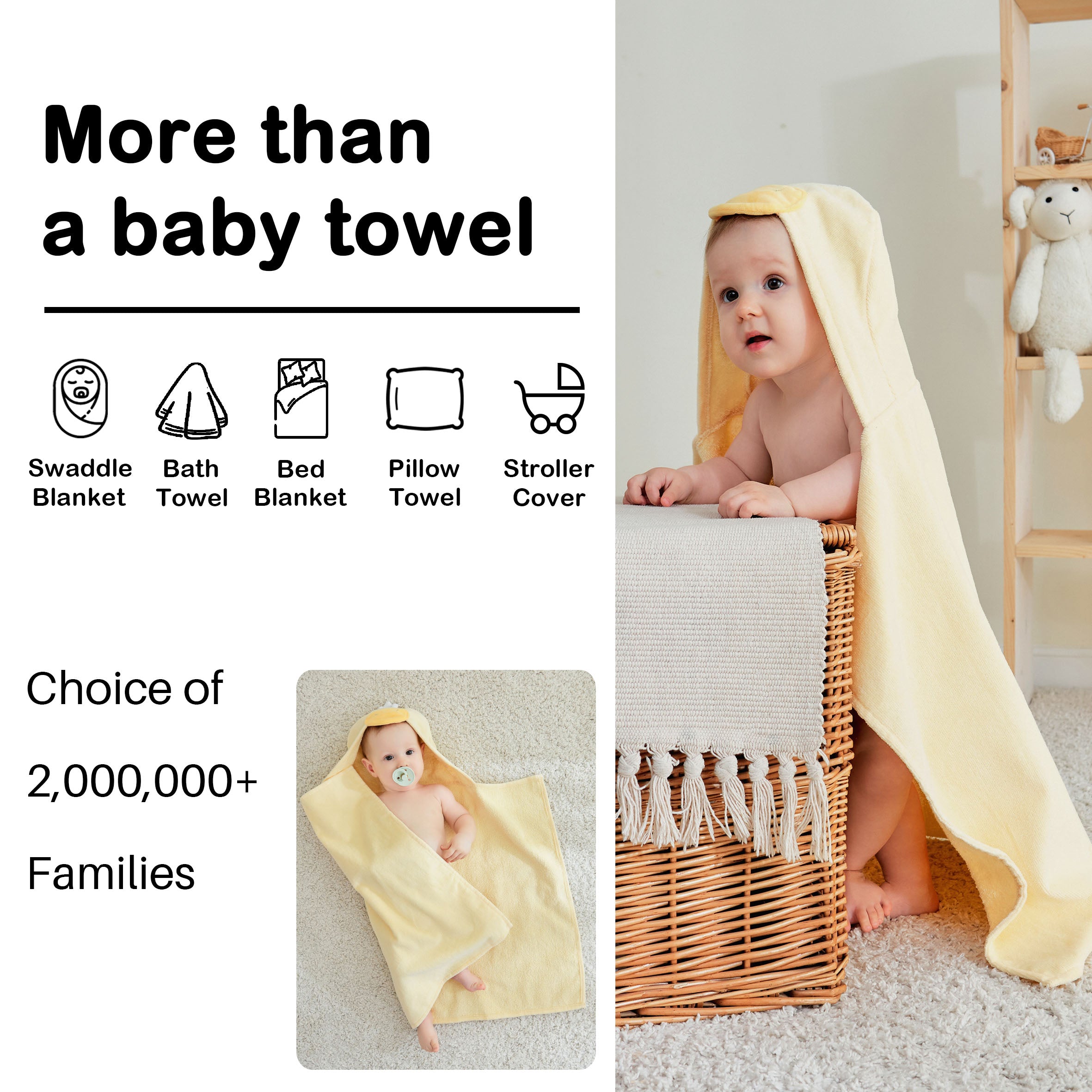(Pink Elephant & Dog) 2 Pack Cotton Hooded Baby Towels, Extra Thick and Absorbent, 32" * 23"