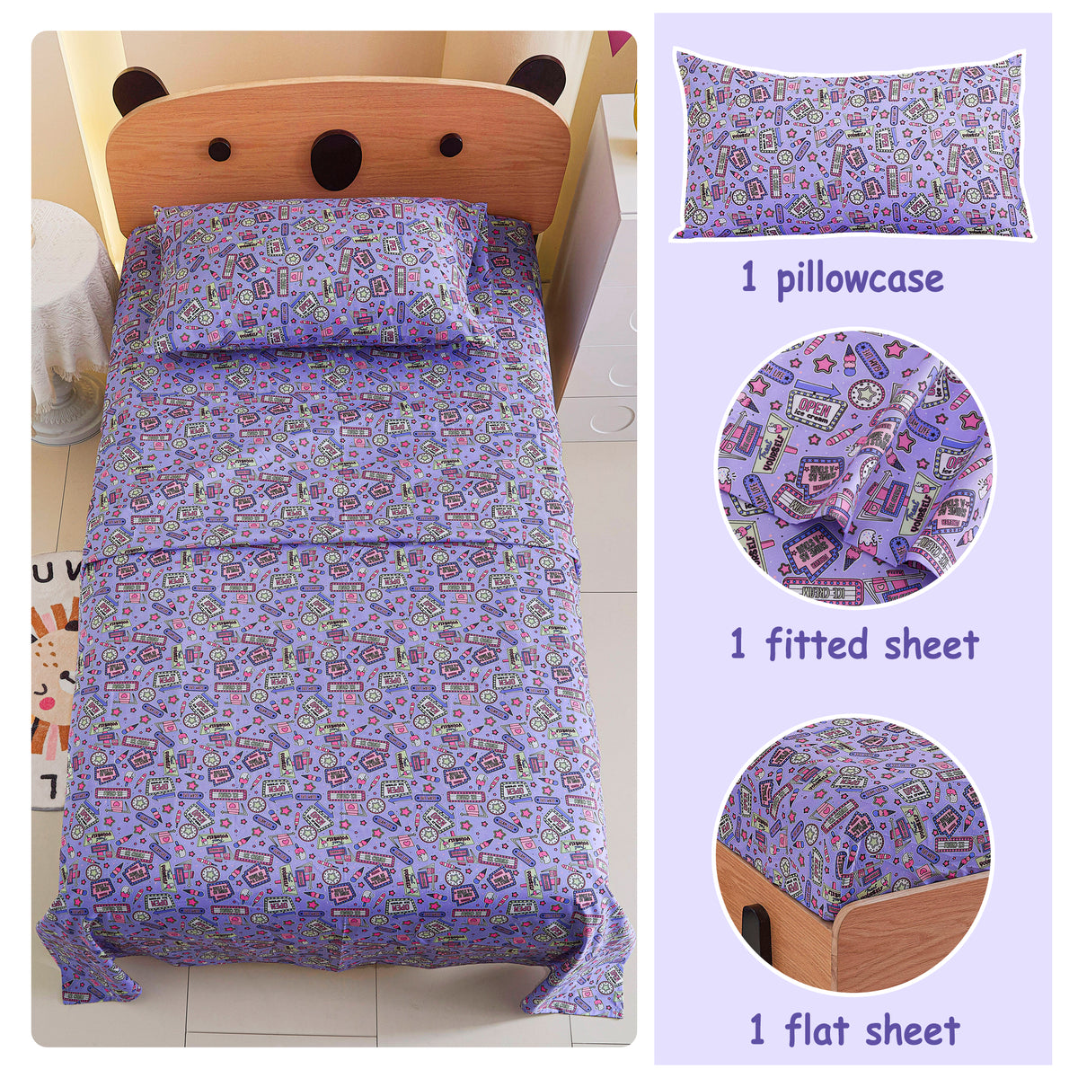 Cool Girl Kids Microfiber Bed Sheet Set Deep Pocket Soft & Breathable
