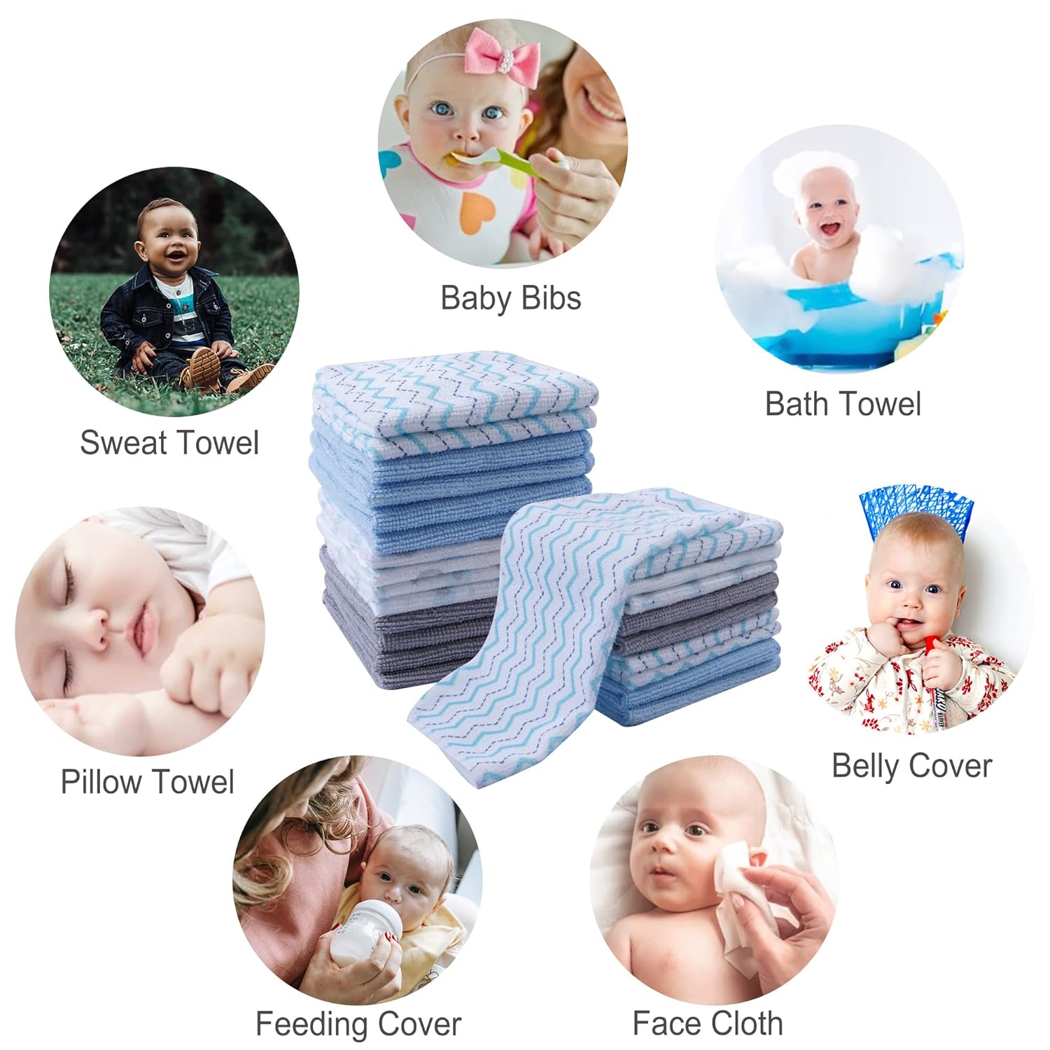 9x9 Blue Elephant Baby Washcloths