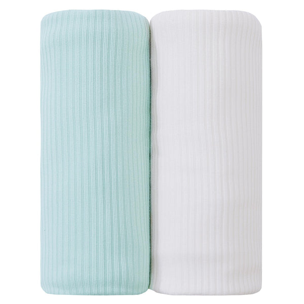 White & Green 2-Pack Jersey Swaddle Blankets, 40 x 30 in