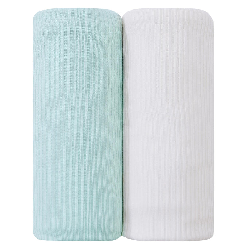White & Green 2-Pack Jersey Swaddle Blankets, 40 x 30 in