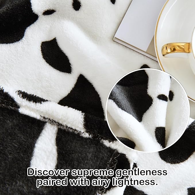 Black White Cow Print Fleece Throw Blanket