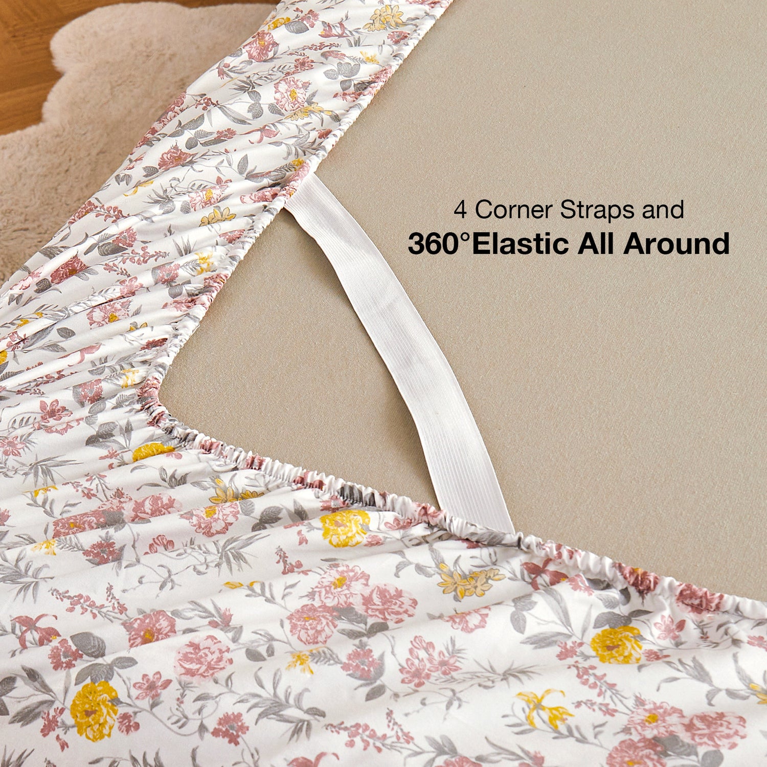 4 Piece Vintage Pink & Yellow Flower Patterned Bed Sheets Set