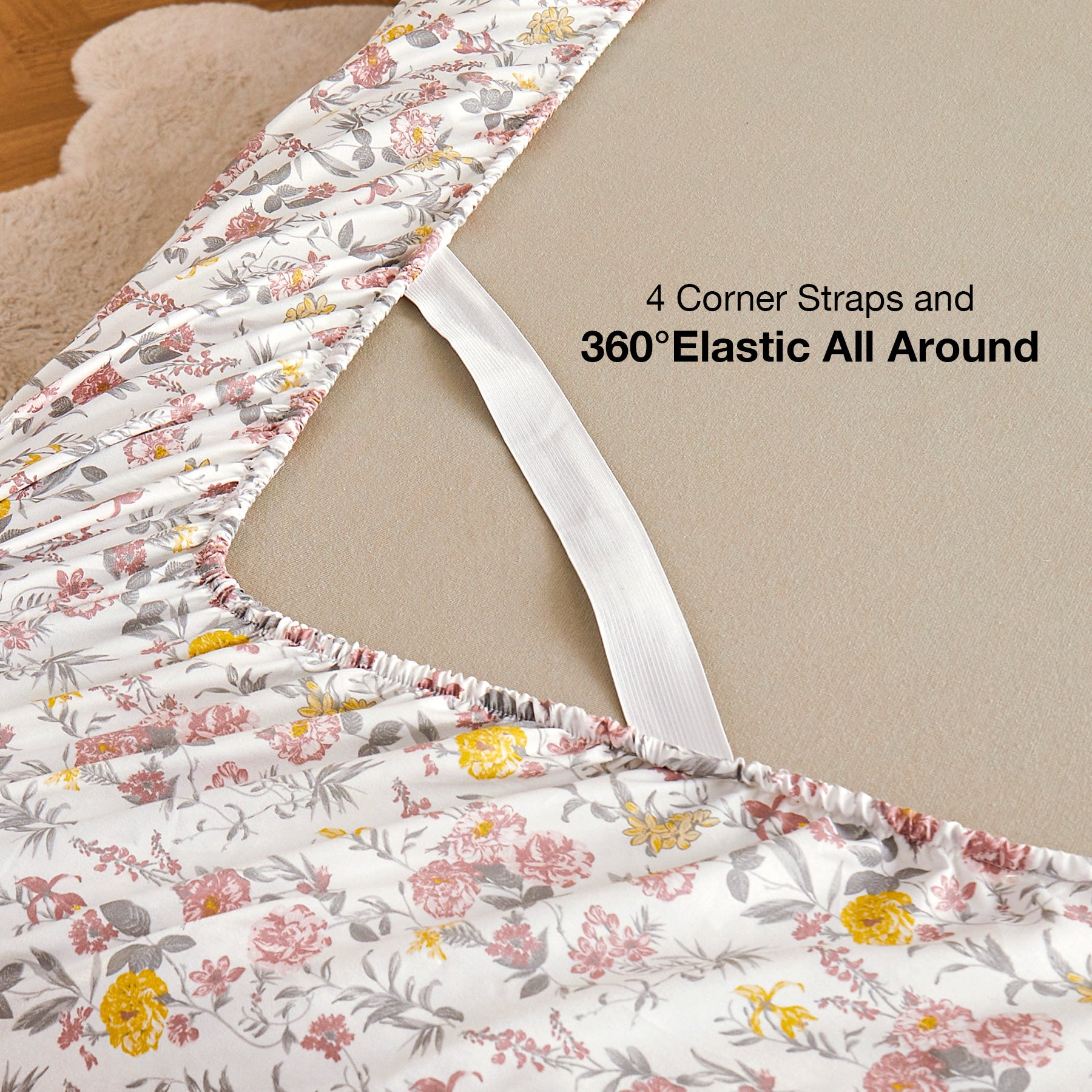 4 Piece Vintage Pink & Yellow Flower Patterned Bed Sheets Set