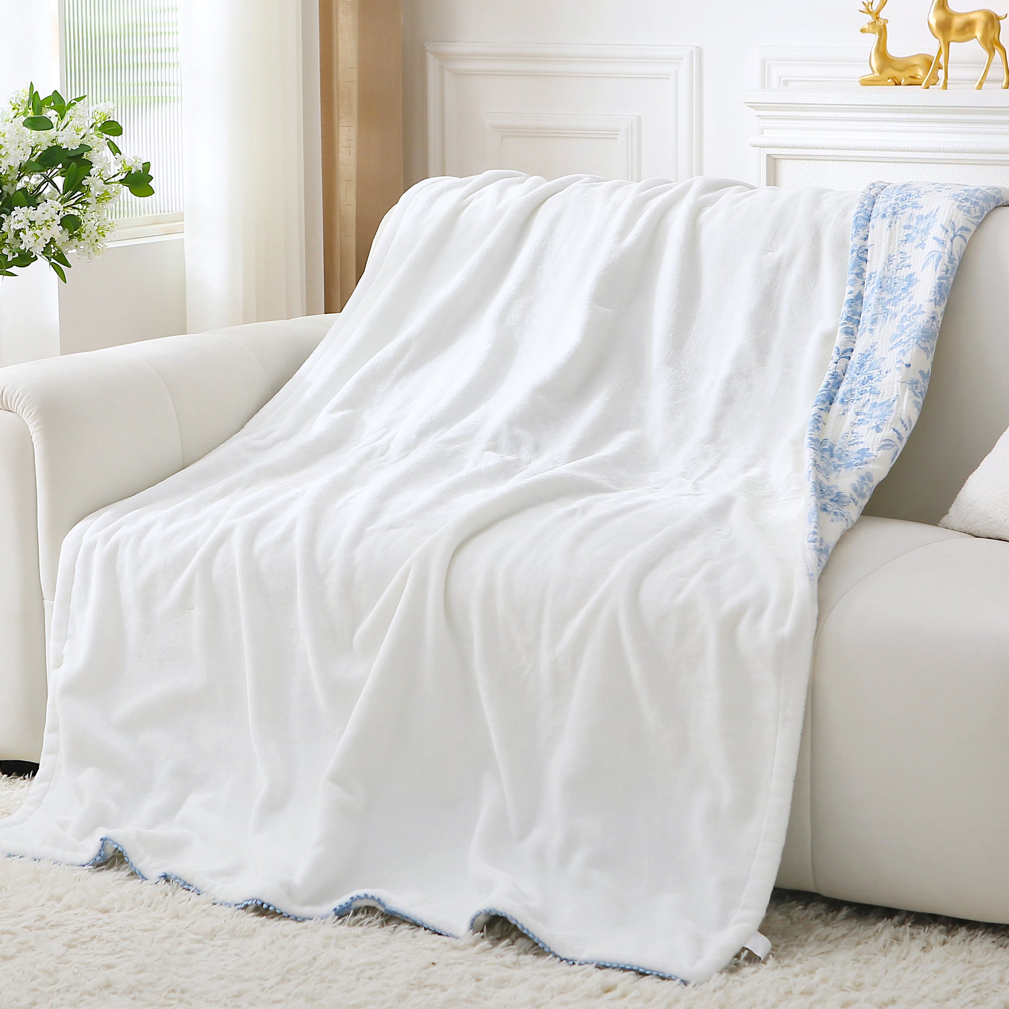 Blue Nerrah Throw Blanket Reversible Muslin Blankets 50x70 inch