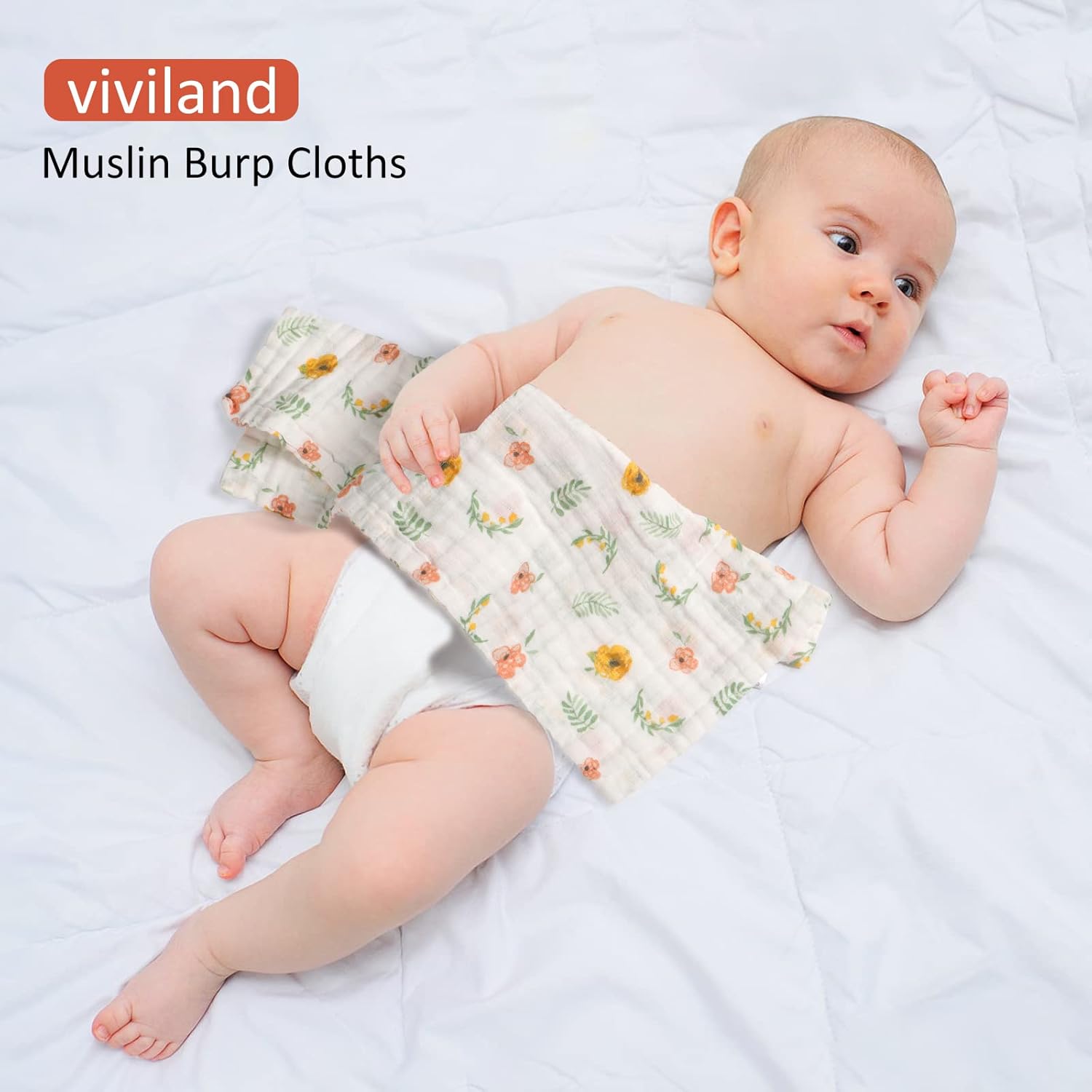 Green Floral Baby Muslin Burp Cloths 10" x 20" 4 Pack