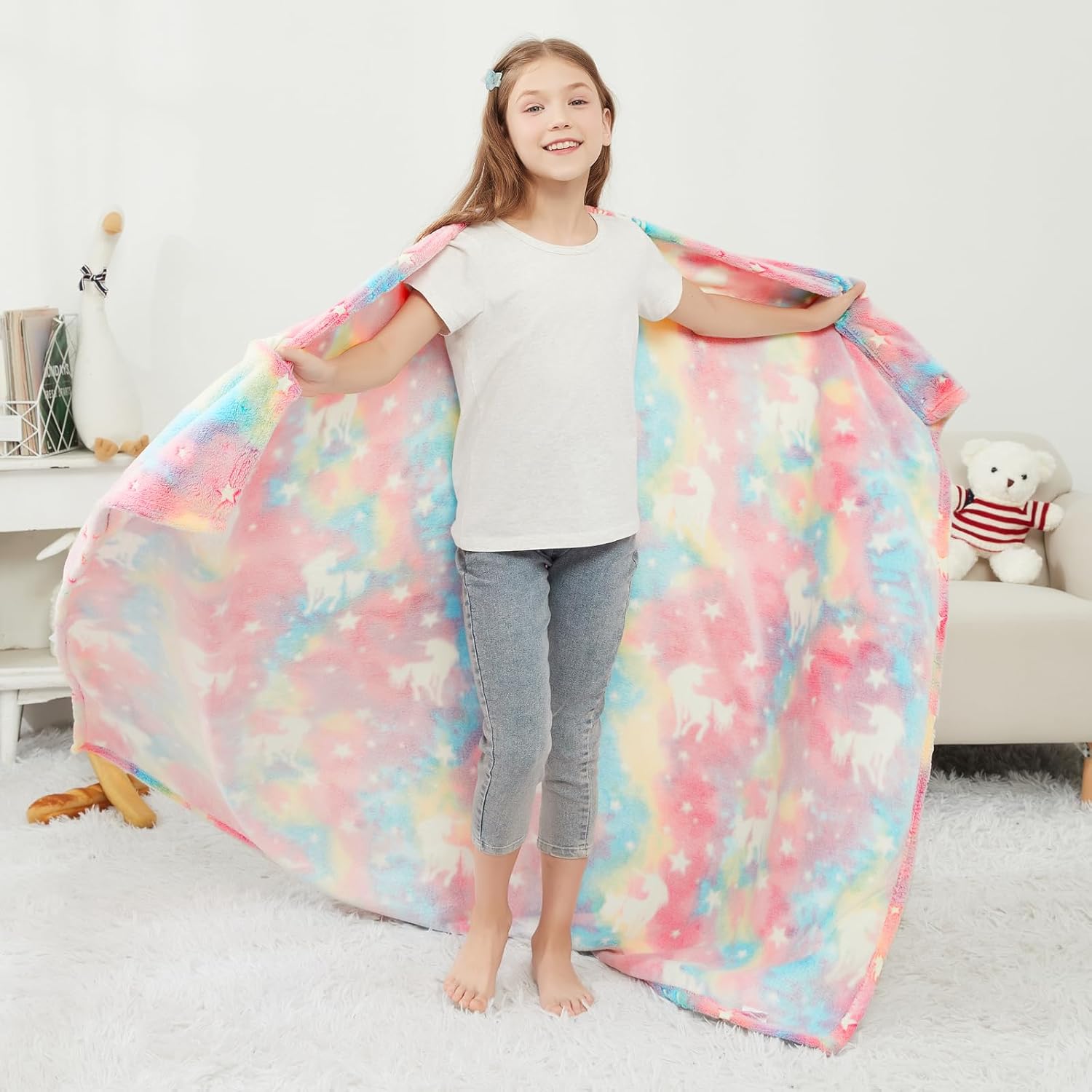 Glow Unicorn Parade Kids Throw Blanket