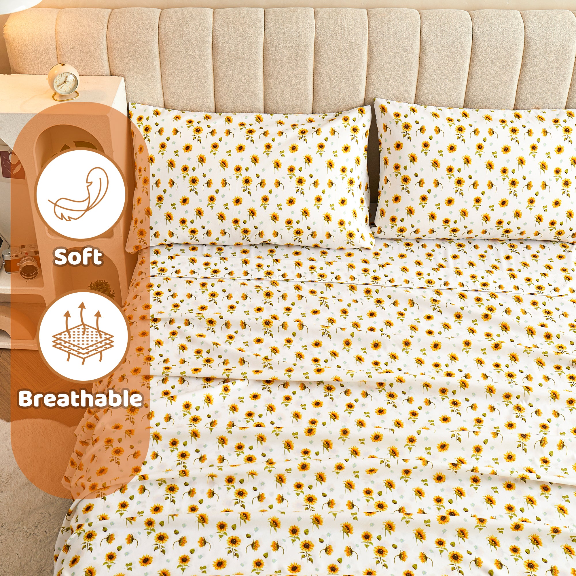 Sunflower Breeze Pattern Sheet Set with Non-slip Straps