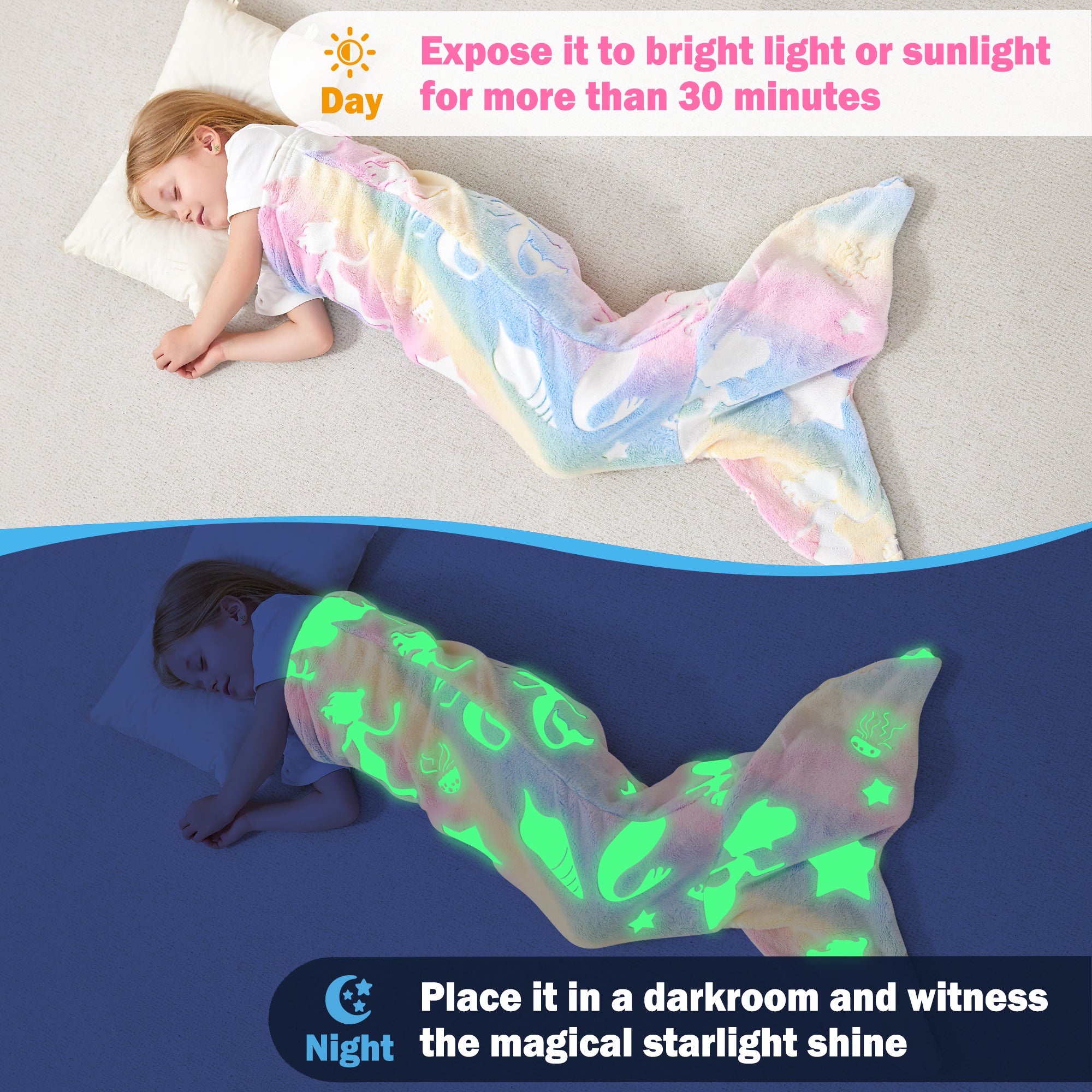 Multicolor Jellyfish 17"×39" Kids Mermaid Tail Blanket