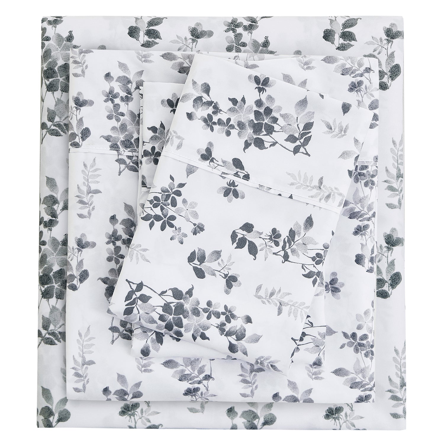 Gradient Grey Small Flowers Bed Sheets Set