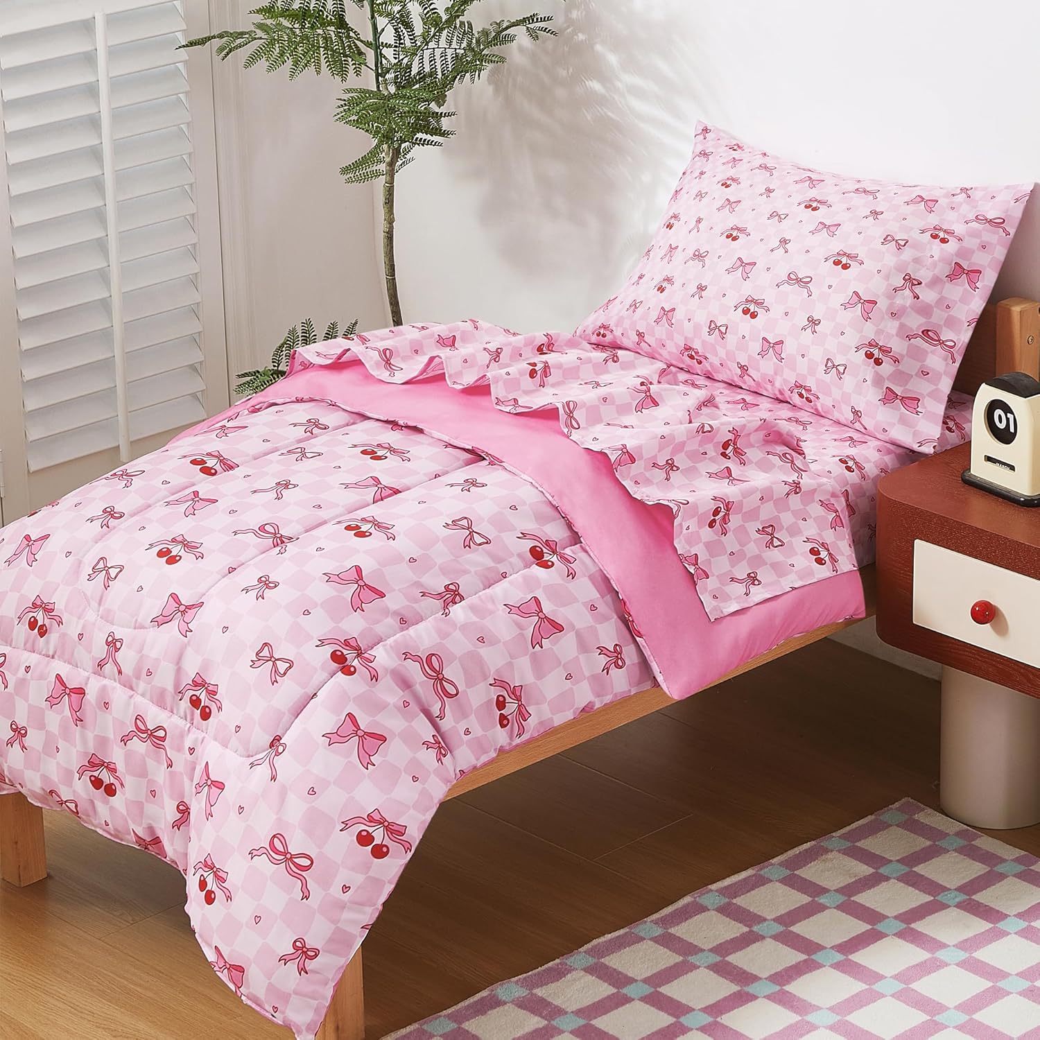 Pink Cherry Printed Toddler Comforter Set– 4 Piece