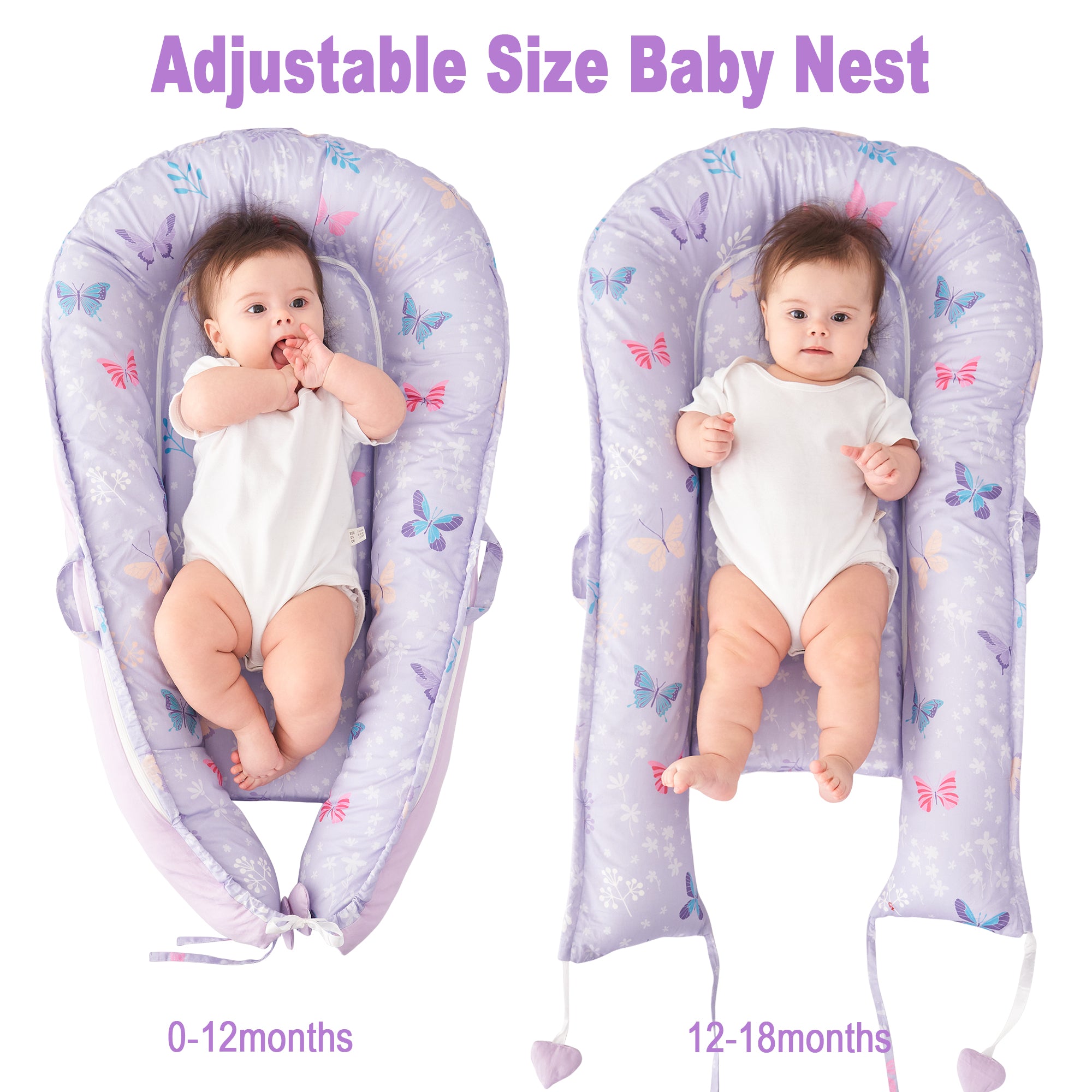 Butterfly Baby Lounger - Baby Nest Co Sleeper for Baby Bed, Soft & Breathable Portable Cotton Newborn Lounger Nest for Crib Bassinet