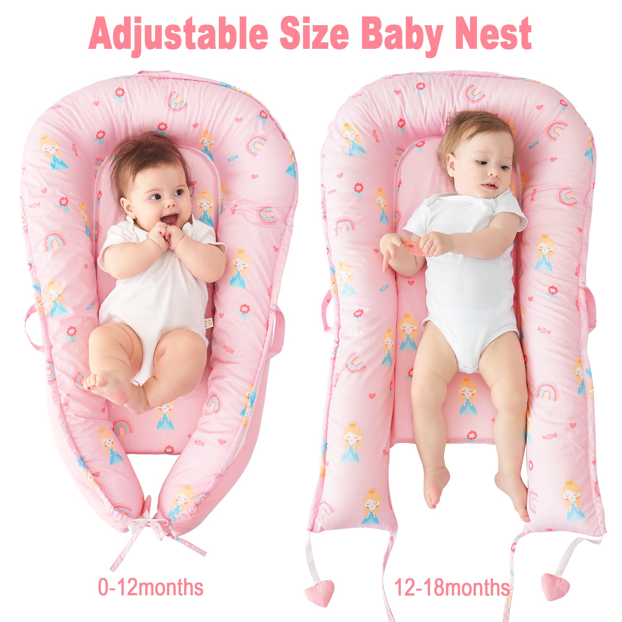 Princess Baby Lounger - Baby Nest Co Sleeper for Baby Bed, Soft & Breathable Portable Cotton Newborn Lounger Nest for Crib Bassinet