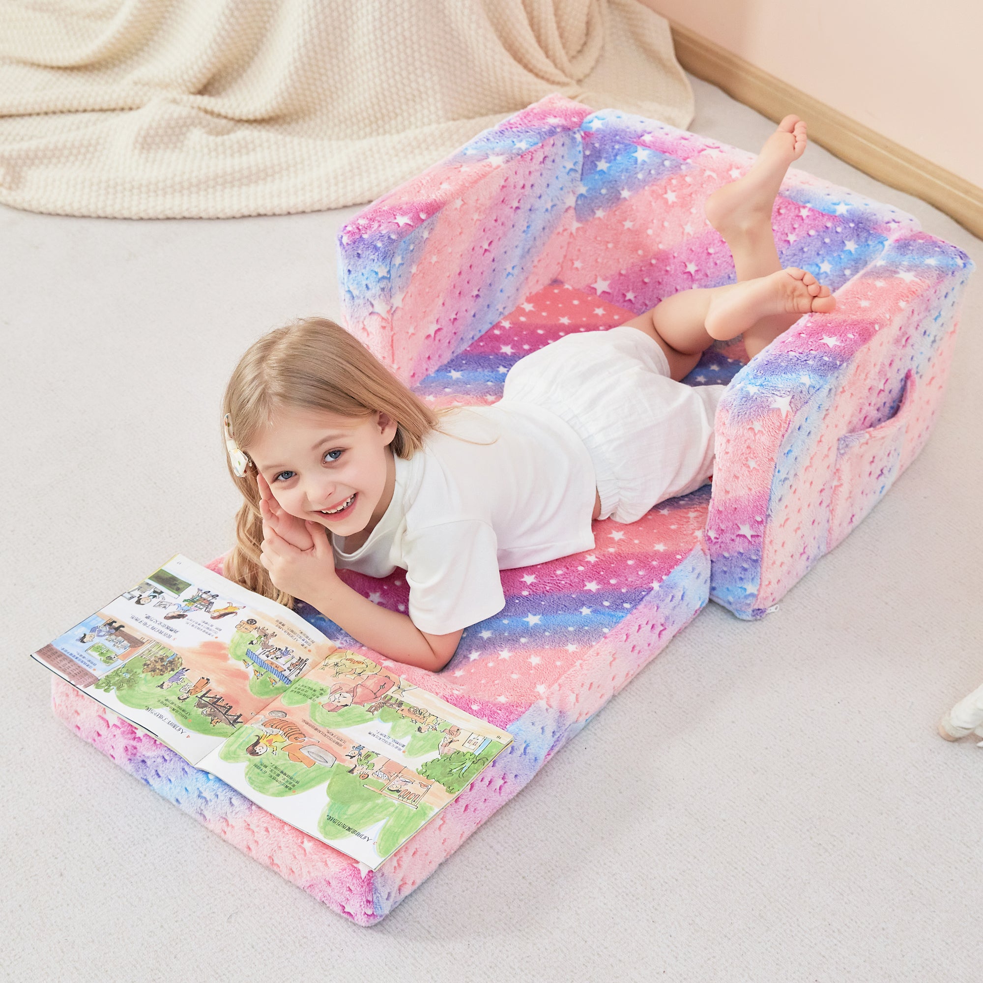 Glow Star 2-in-1 Kids Sofa for Toddler Convertible Sofa to Lounger Bed