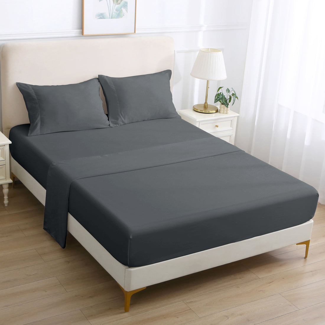 Solid Color Double-Brushed Microfiber Sheet Set with Deep Pockets