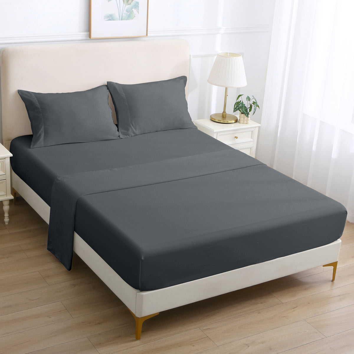 Solid Color Double-Brushed Microfiber Sheet Set with Deep Pockets