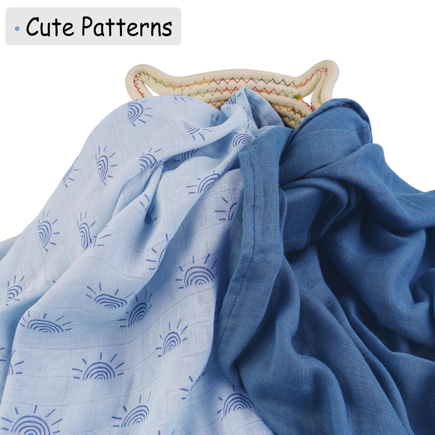 Muslin Swaddle Blankets, Breathable and Skin-Friendly Baby Receiving Blankets, 2-Pack Sun, 47 x 47 inches