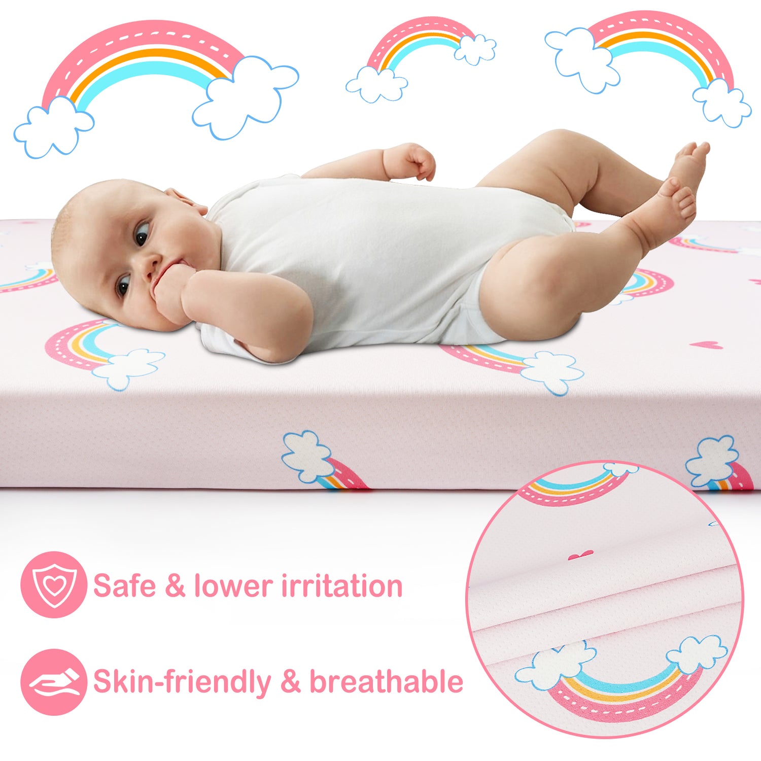 Rainbow Pack and Play Mattress 38" x 26"