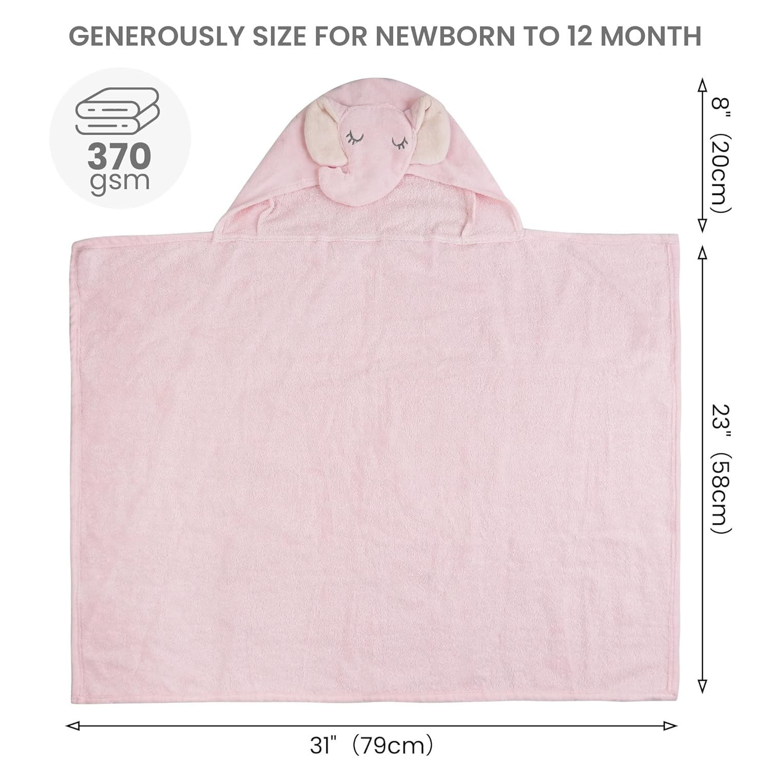2 Pack Baby Hooded Towels, Premium Soft Cotton Baby Bath Towels with Hood, Extra Thick and Super Absorbent, Essential for Newborns, Infants and Toddlers (Pink Elephant & White Unicorn)