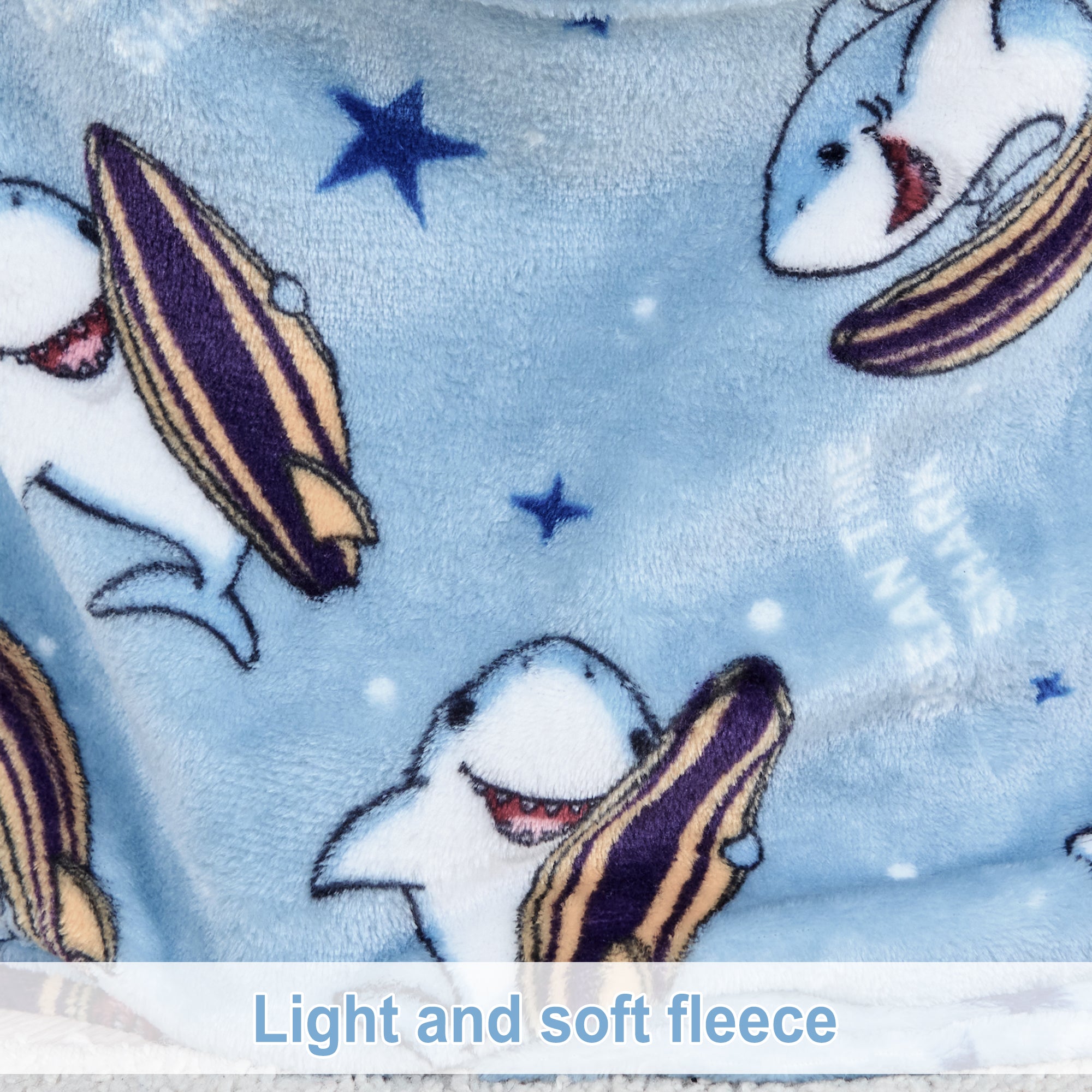 Shark Wearable Fleece Blanket with Sleeves & Foot Pocket for Kids