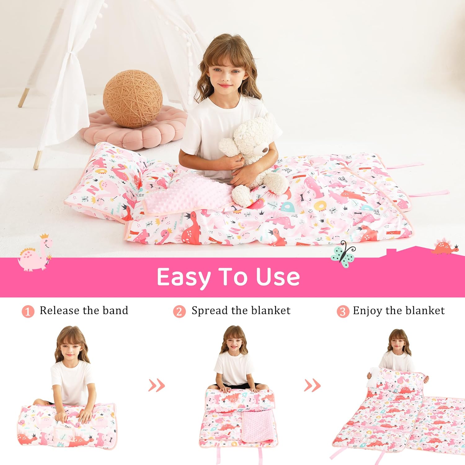 Cozy Comfort Nap Mat - Pink Dino Parade
