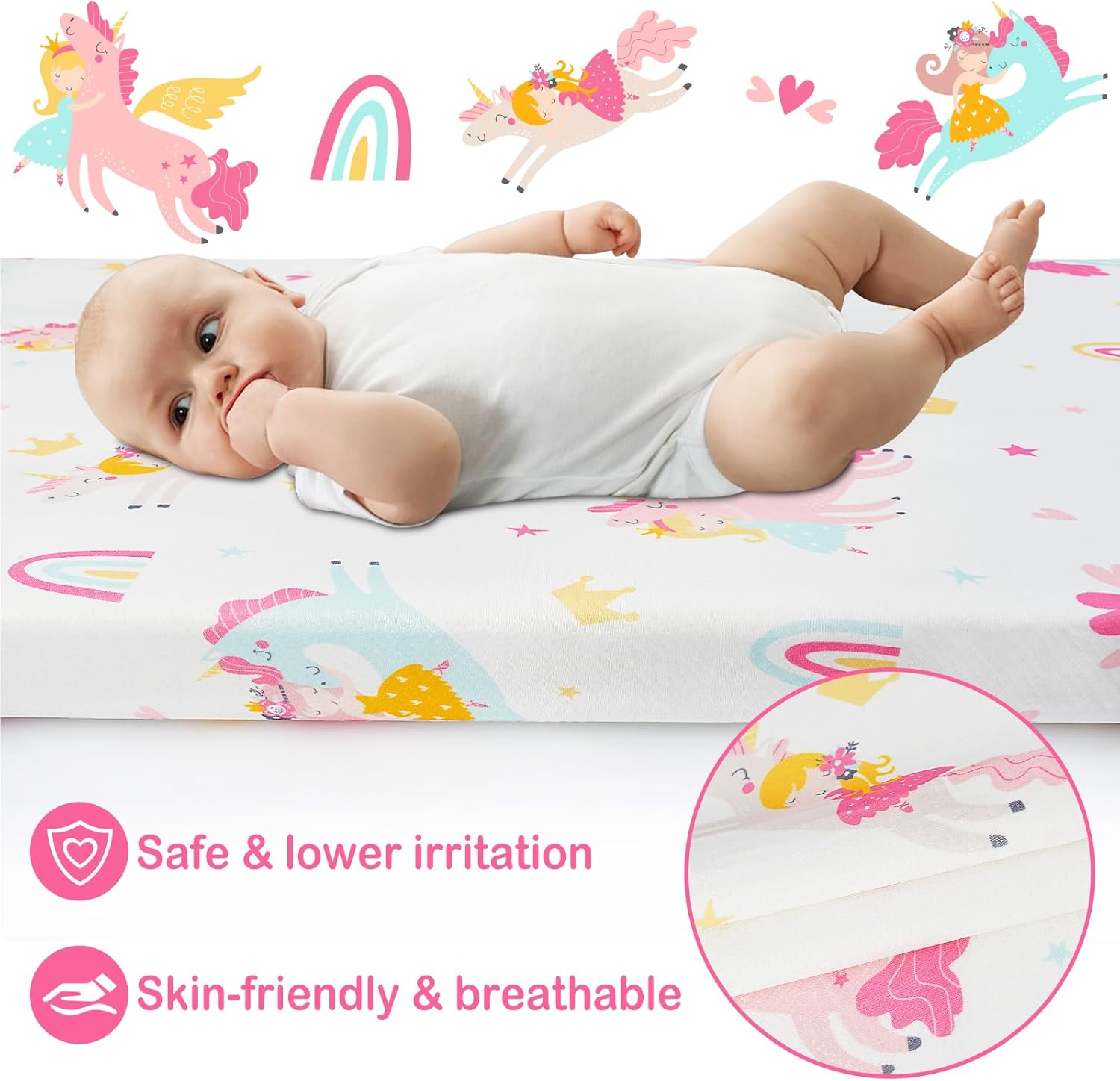 Unicorn Pack and Play Mattress 38" x 26"