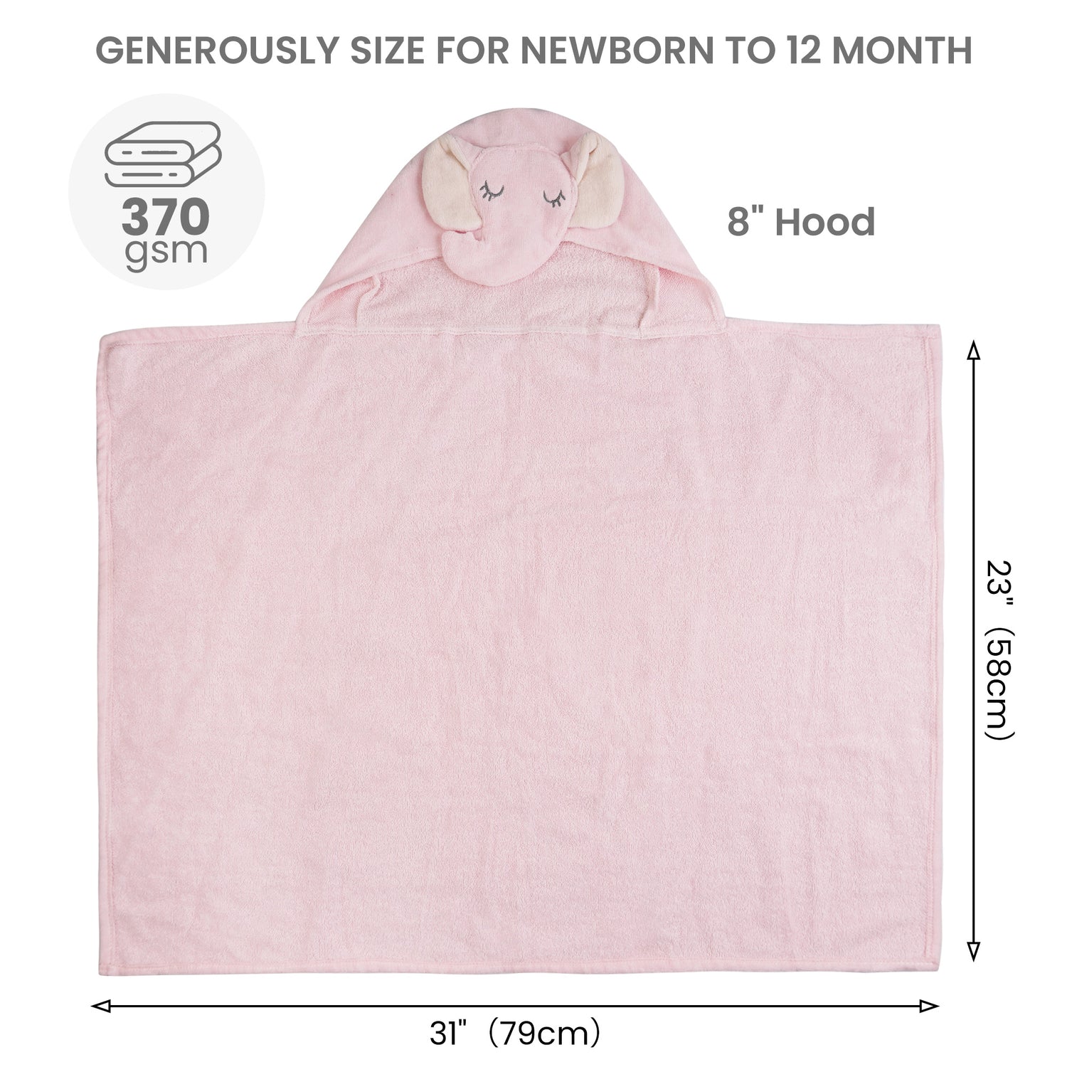 (Pink Elephant & Dog) 2 Pack Cotton Hooded Baby Towels, Extra Thick and Absorbent, 32" * 23"