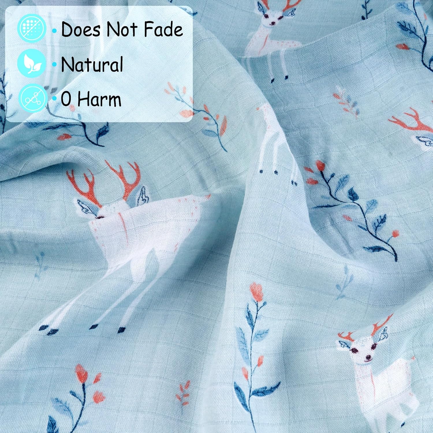 Muslin Swaddle Blankets, Swaddle Wrap for Boys and Girls, Breathable and Skin-Friendly Baby Receiving Blankets, Baby Essentials, 4-Pack Blue Elephant, 47 x 47 inches