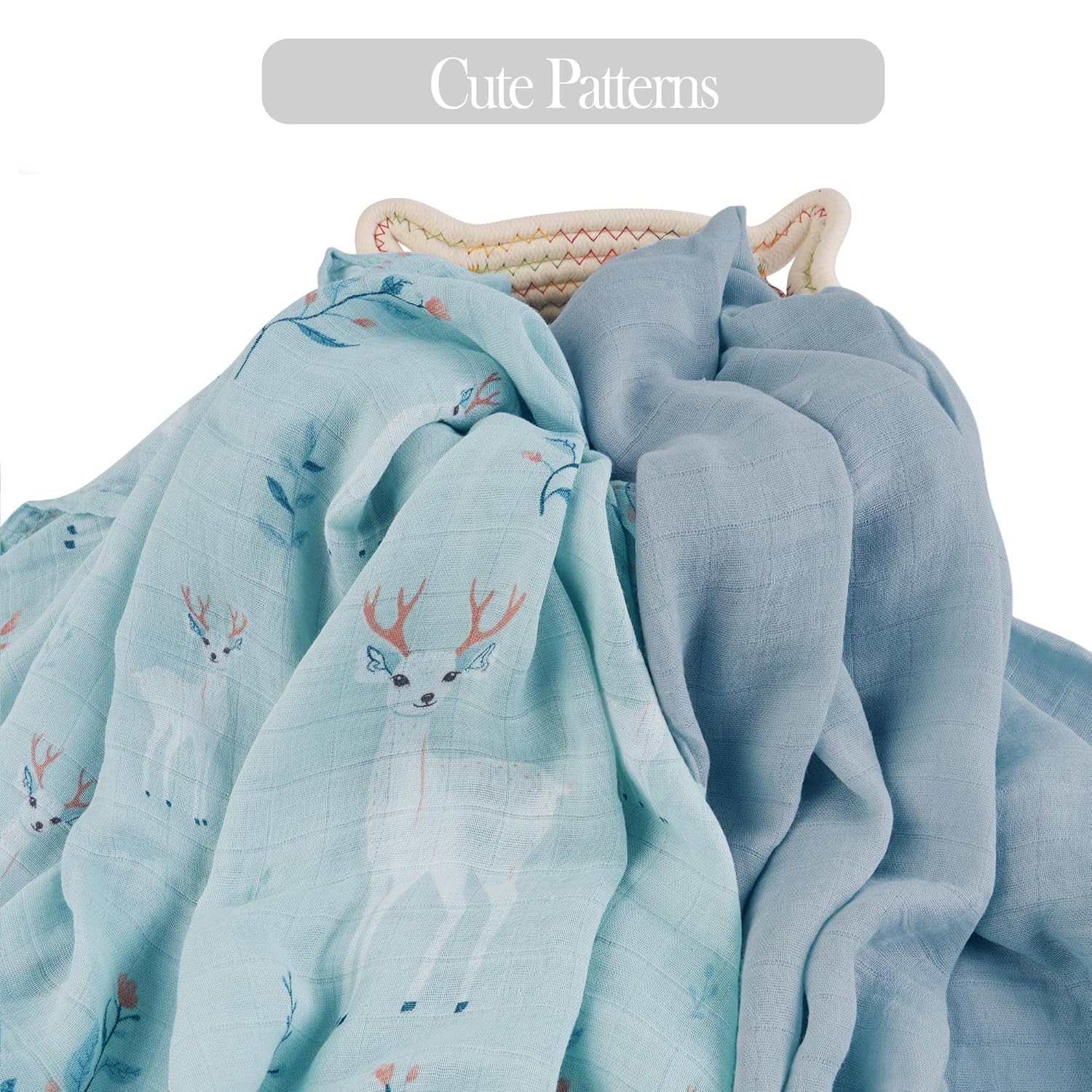 Muslin Swaddle Blankets, Swaddle Wrap for Boys and Girls, Breathable and Skin-Friendly Baby Receiving Blankets, Baby Essentials, 4-Pack Blue Elephant, 47 x 47 inches