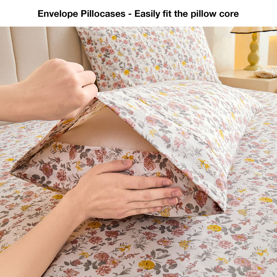 Pink Yellow Ditsy Floral Bed Sheet Set Deep Pocket Double Brushed Microfiber