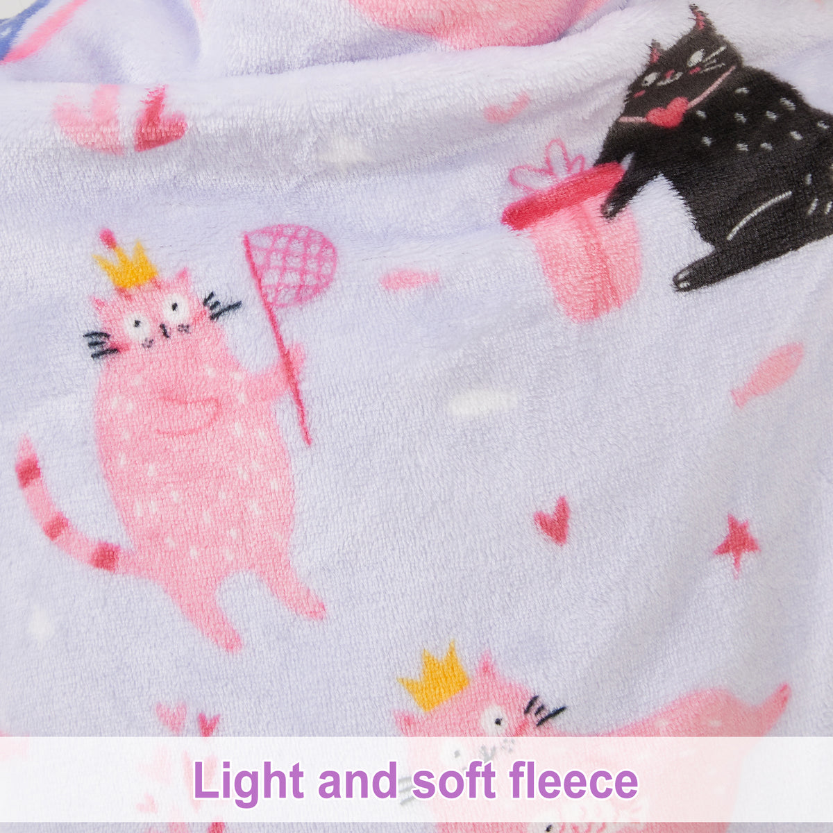 Cat Wearable Fleece Blanket with Sleeves & Foot Pocket for Kids