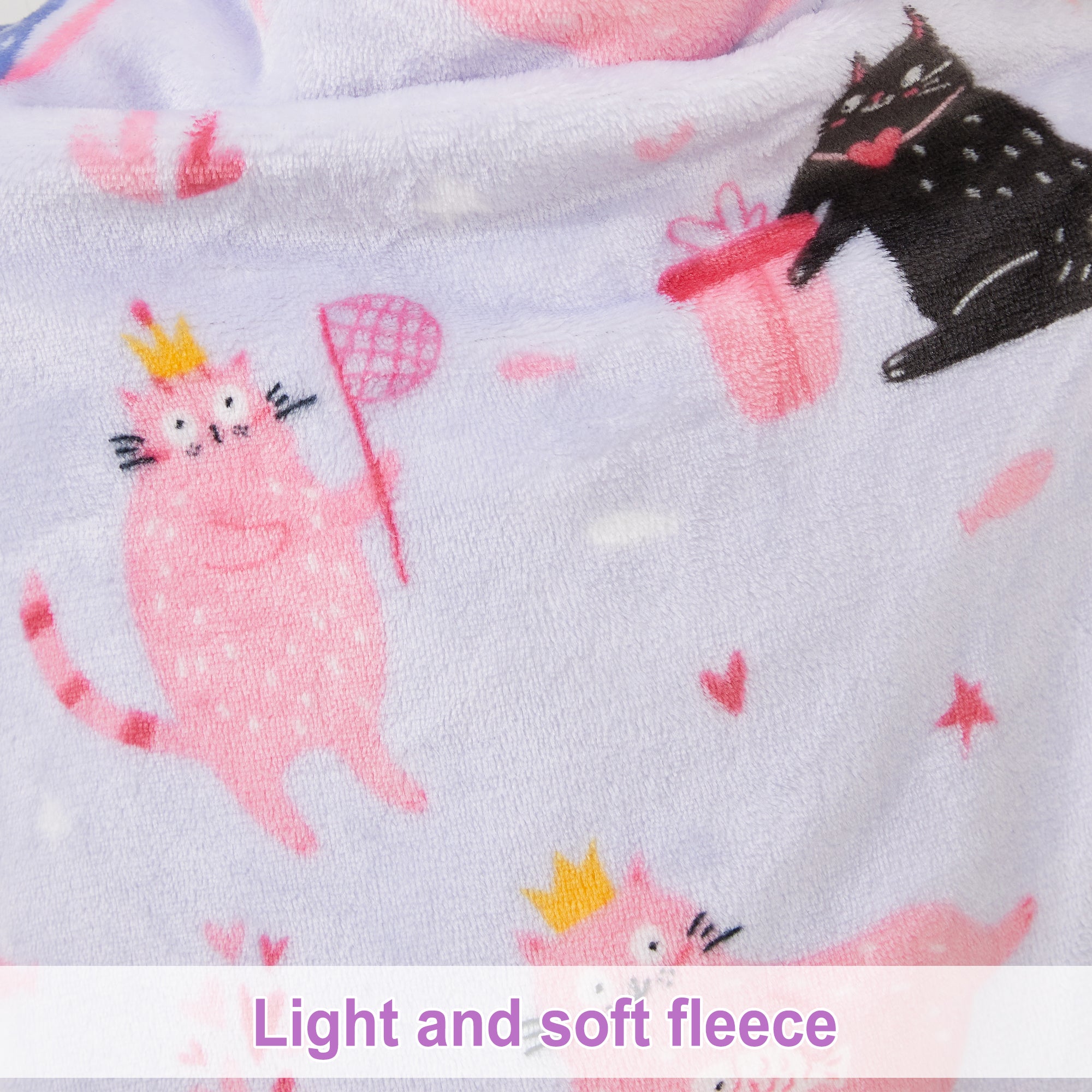 Cat Wearable Fleece Blanket with Sleeves & Foot Pocket for Kids