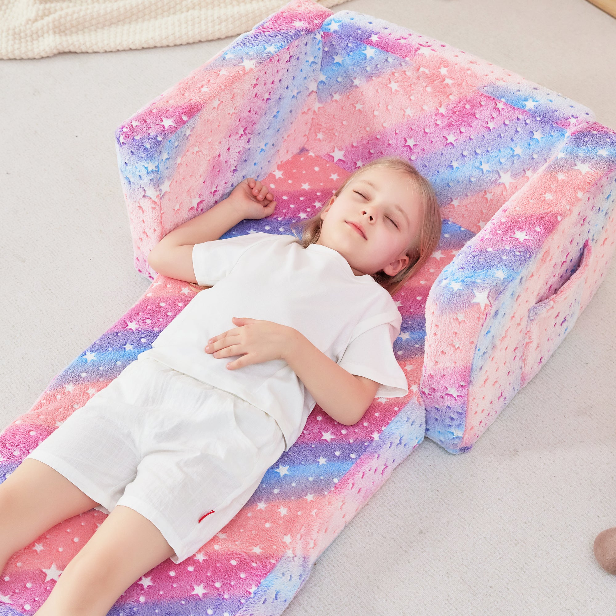 Glow Star 2-in-1 Kids Sofa for Toddler Convertible Sofa to Lounger Bed
