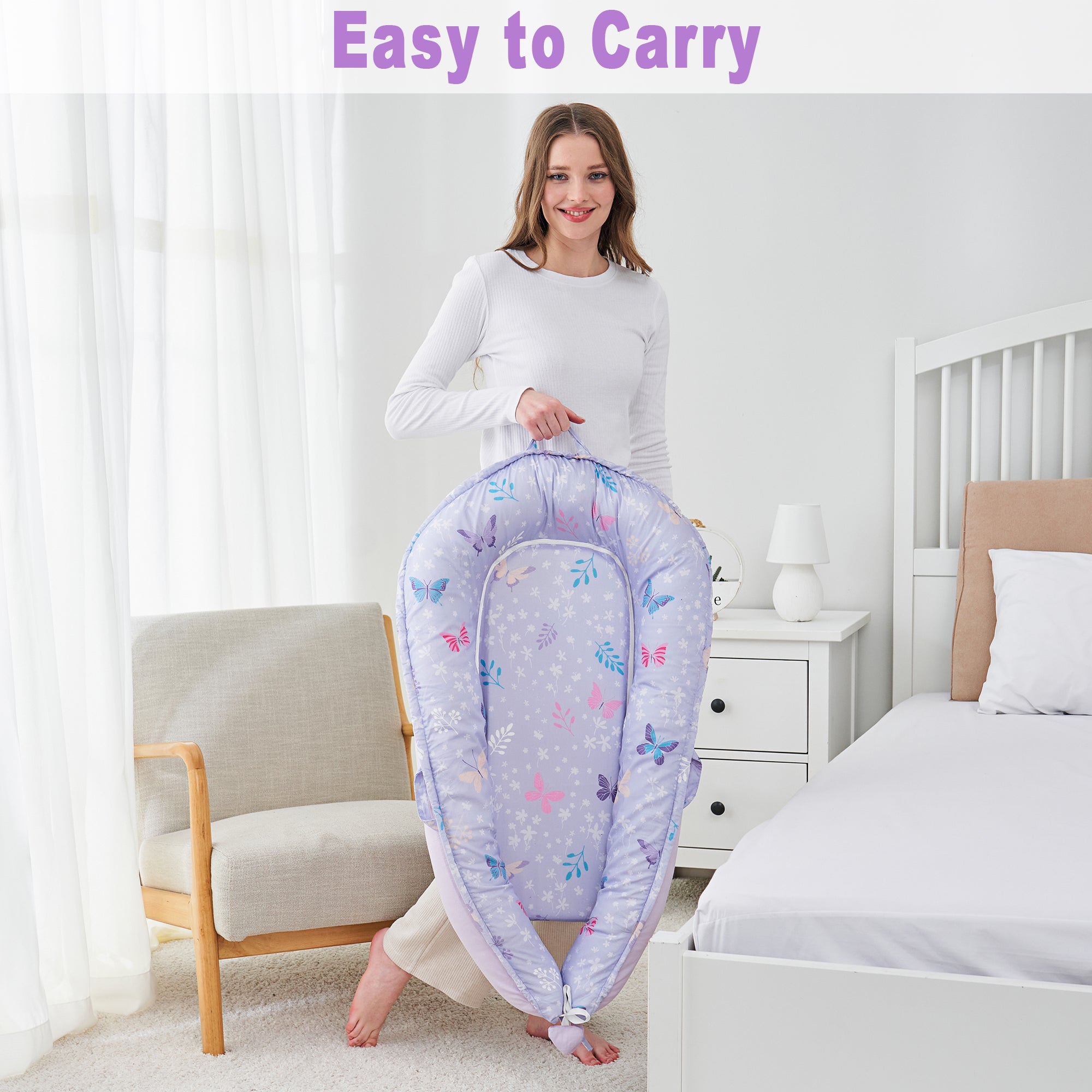 Butterfly Baby Lounger - Baby Nest Co Sleeper for Baby Bed, Soft & Breathable Portable Cotton Newborn Lounger Nest for Crib Bassinet