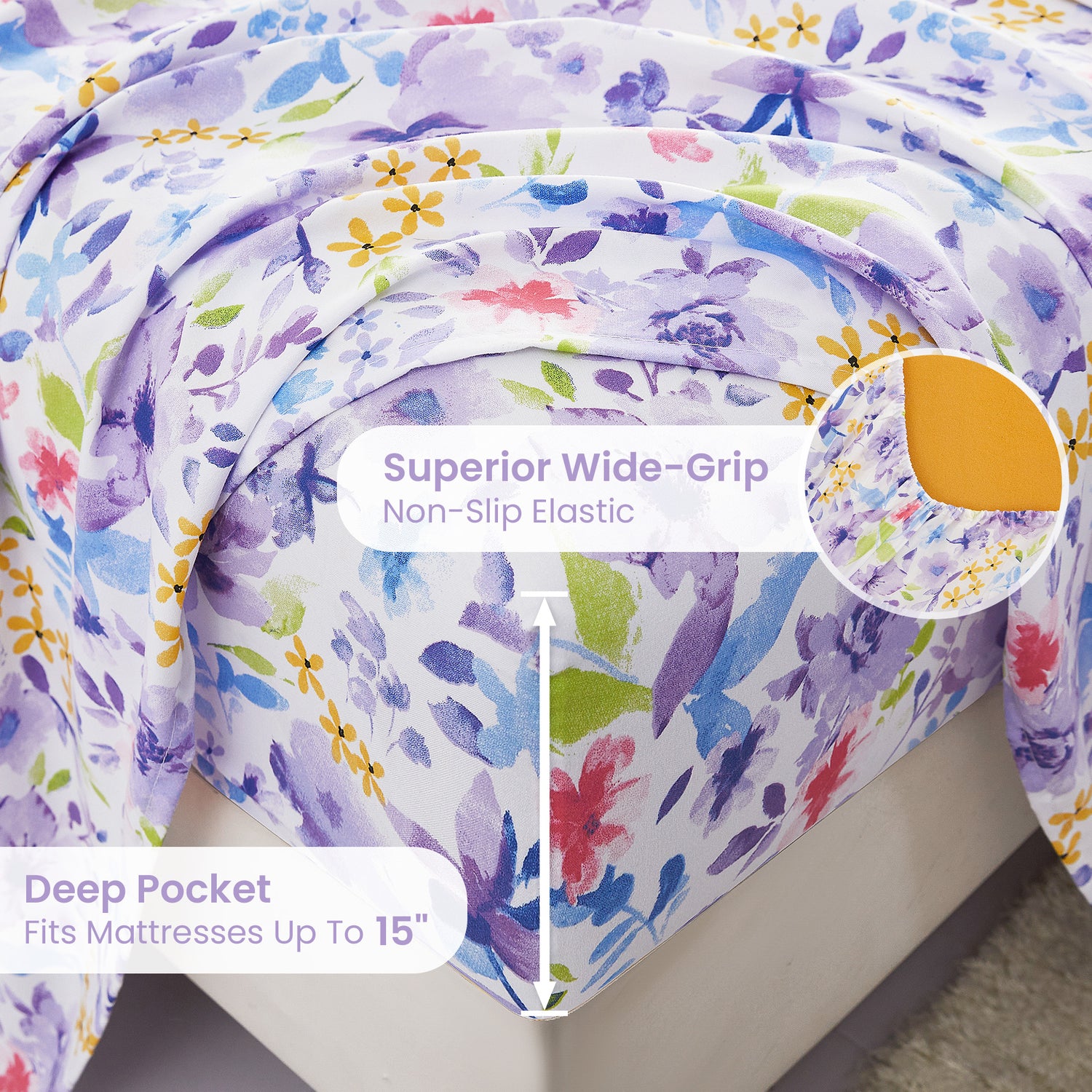 Purple Flower Bed Sheets Set