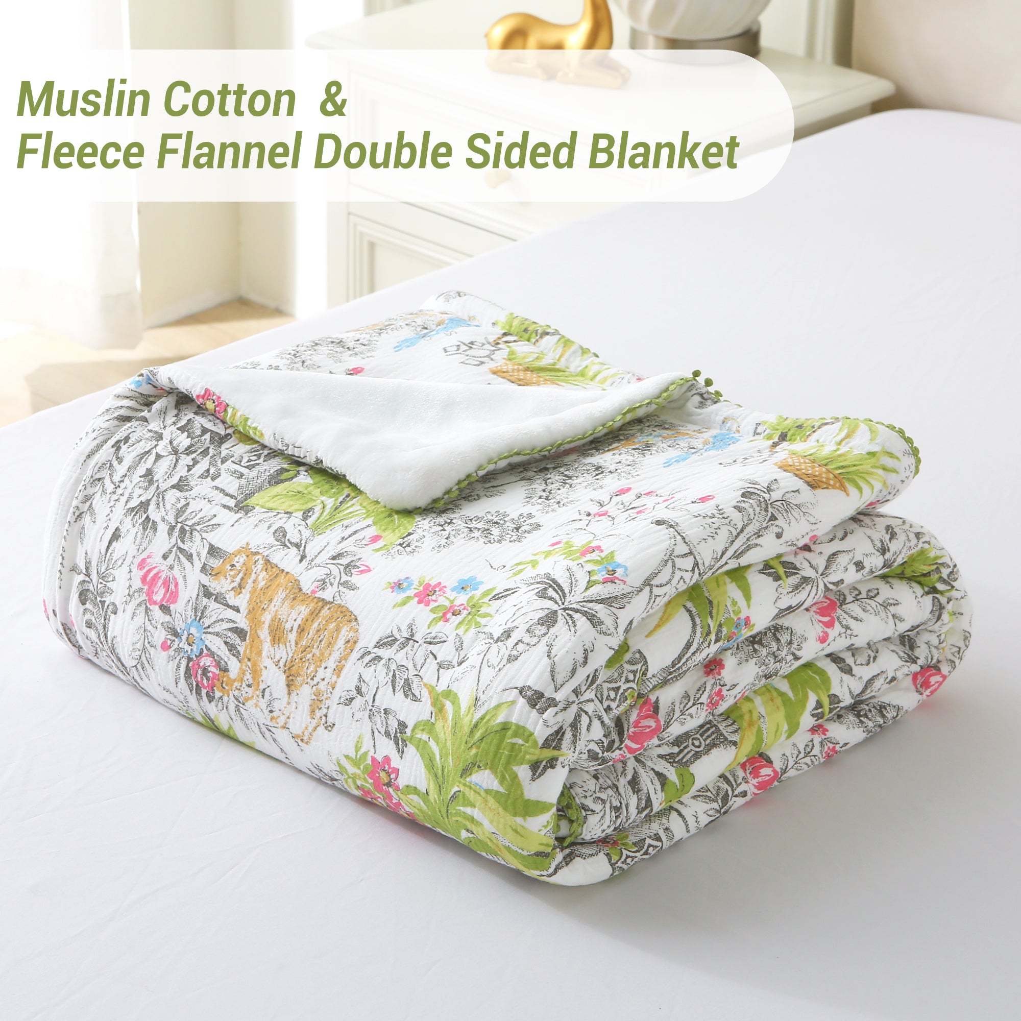 Tiger Yanina Throw Blanket Reversible Muslin Blankets 50x70 inch