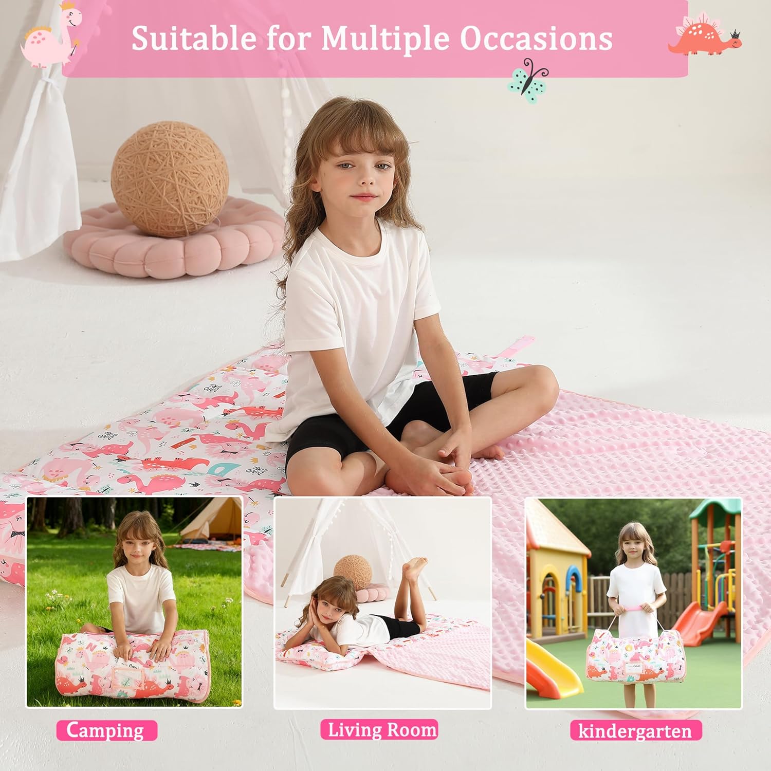 Cozy Comfort Nap Mat - Pink Dino Parade