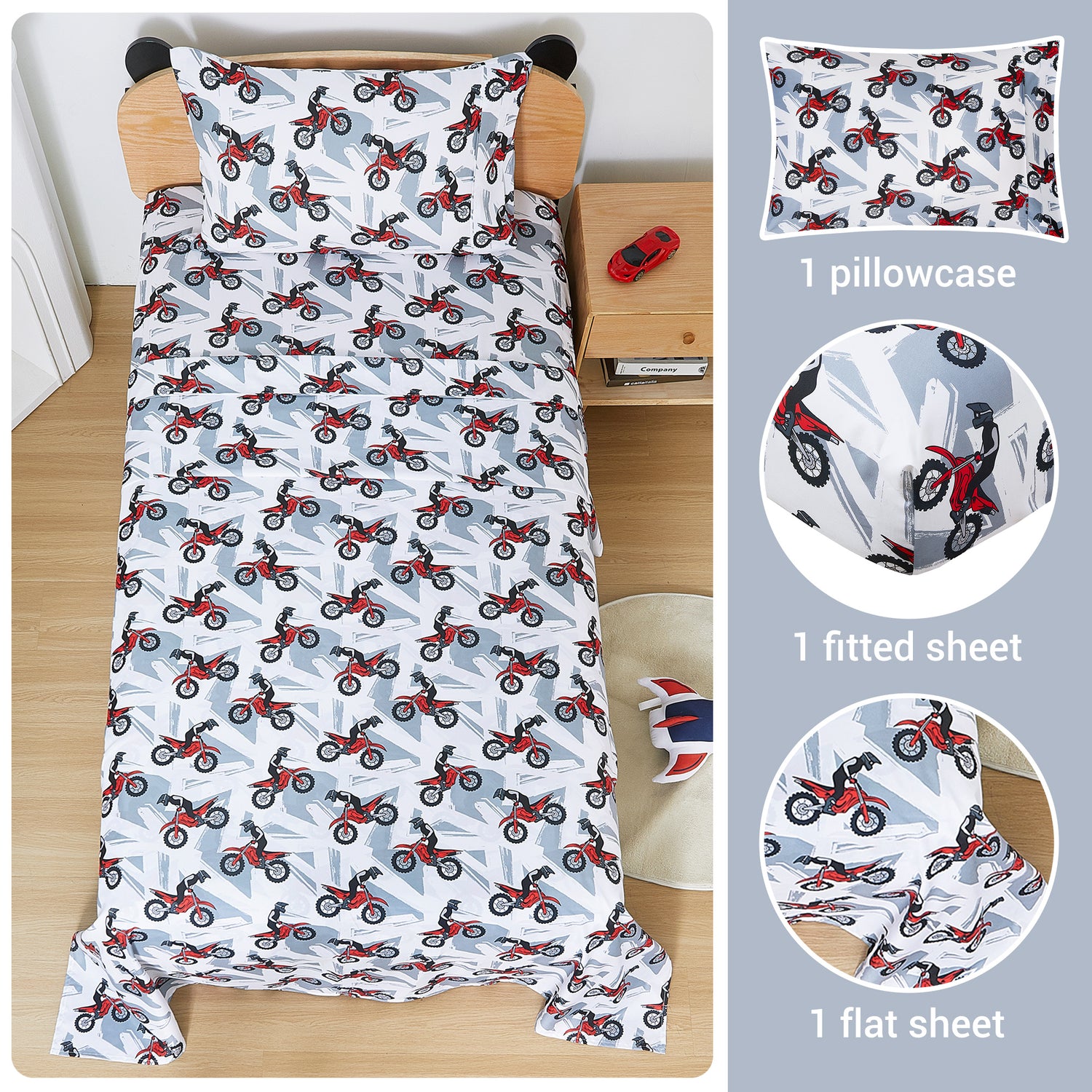 Red Motorcycle Kids Bed Sheet Set