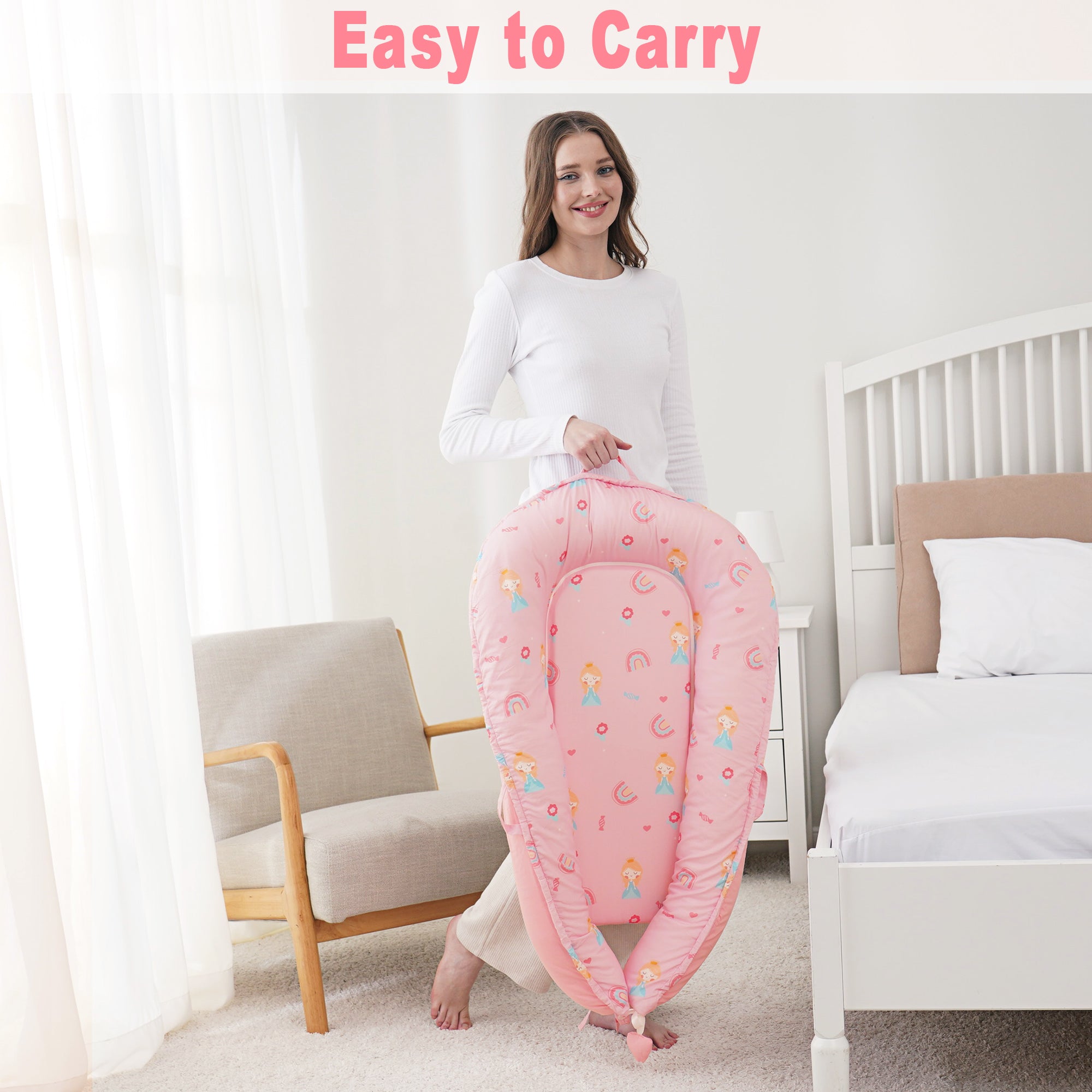 Princess Baby Lounger - Baby Nest Co Sleeper for Baby Bed, Soft & Breathable Portable Cotton Newborn Lounger Nest for Crib Bassinet