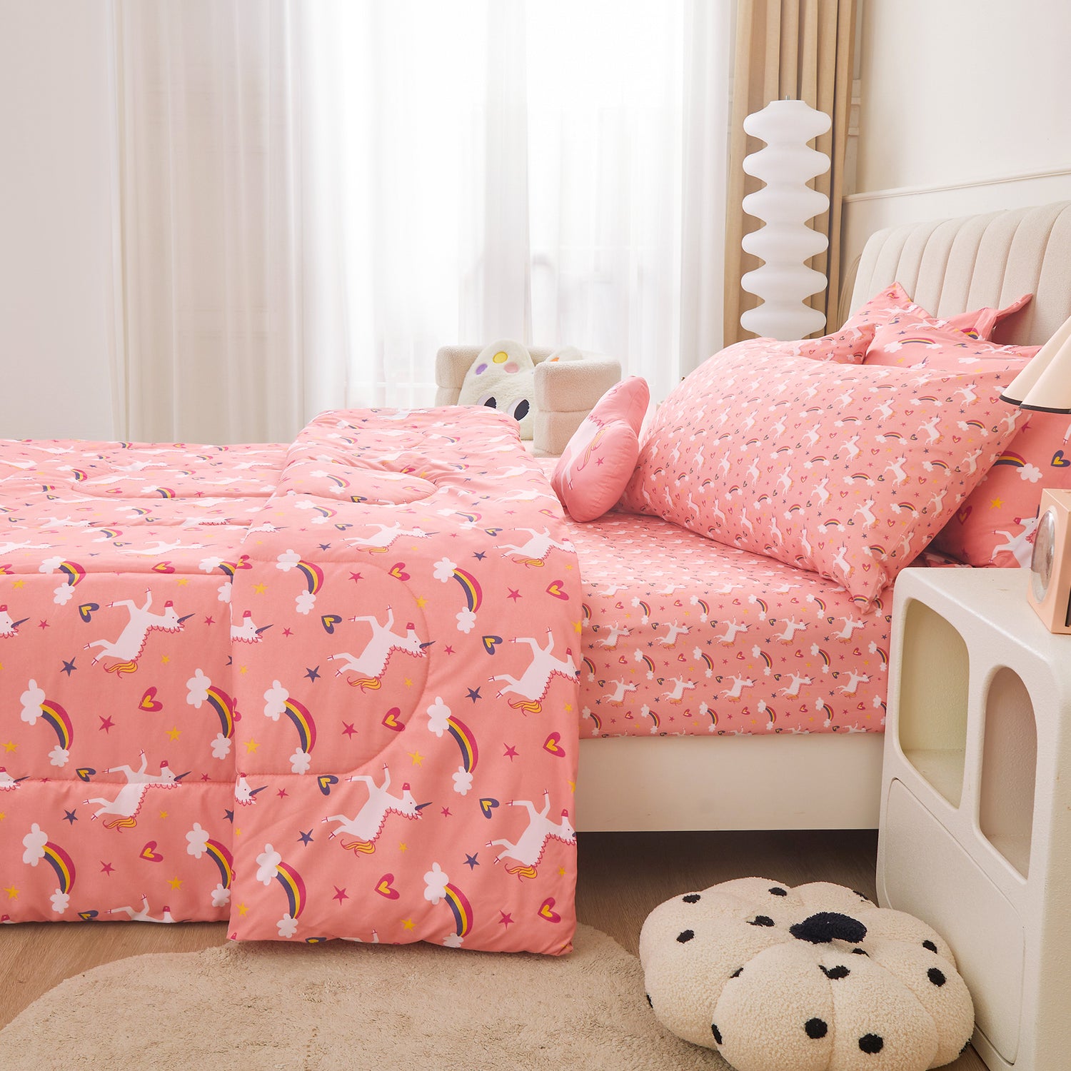 Pink Unicorn Rainbow 6/8 Pcs Comforter Sets for Girls Kids