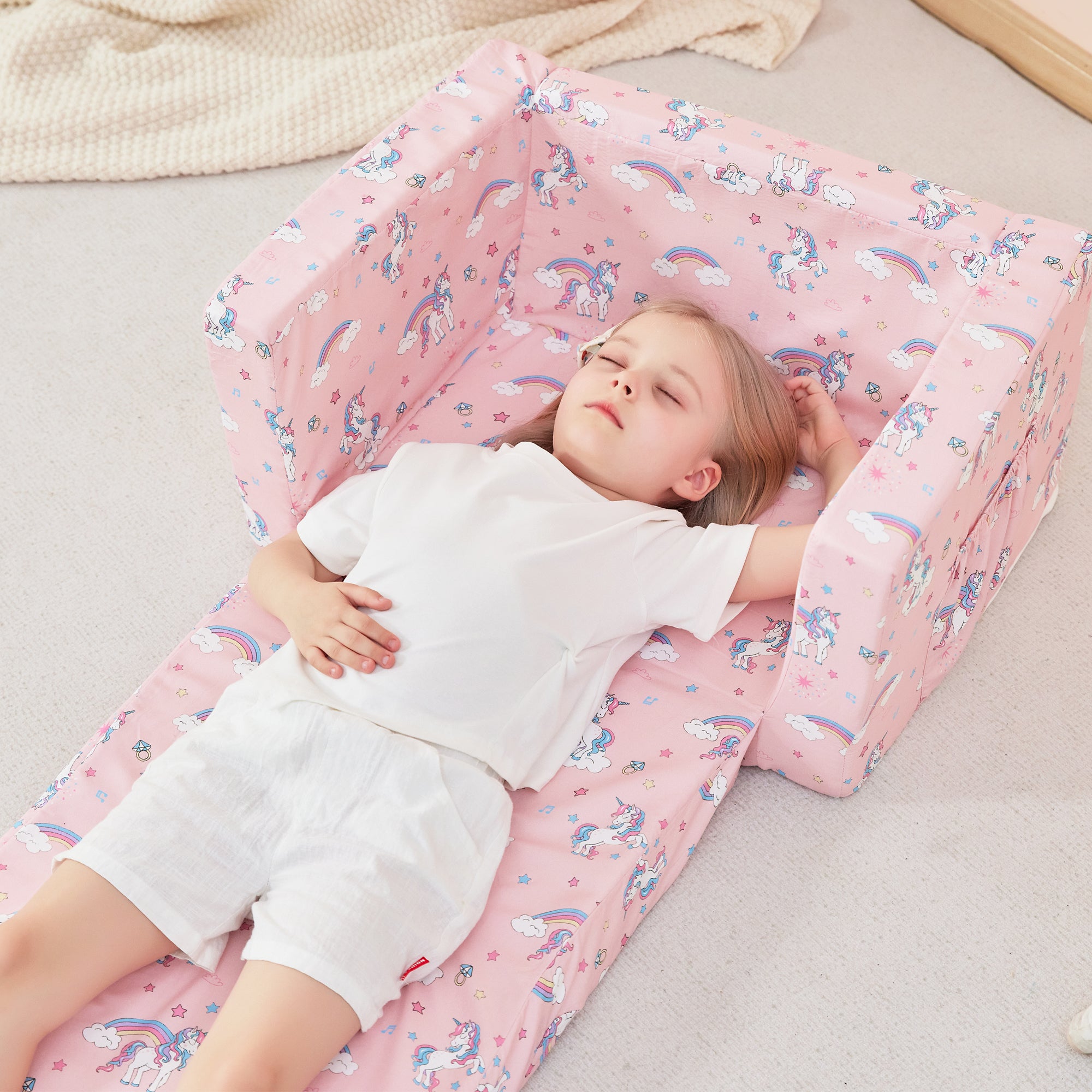 Pink Unicorn  2-in-1  Kids Sofa for Toddler Convertible Sofa to Lounger Bed