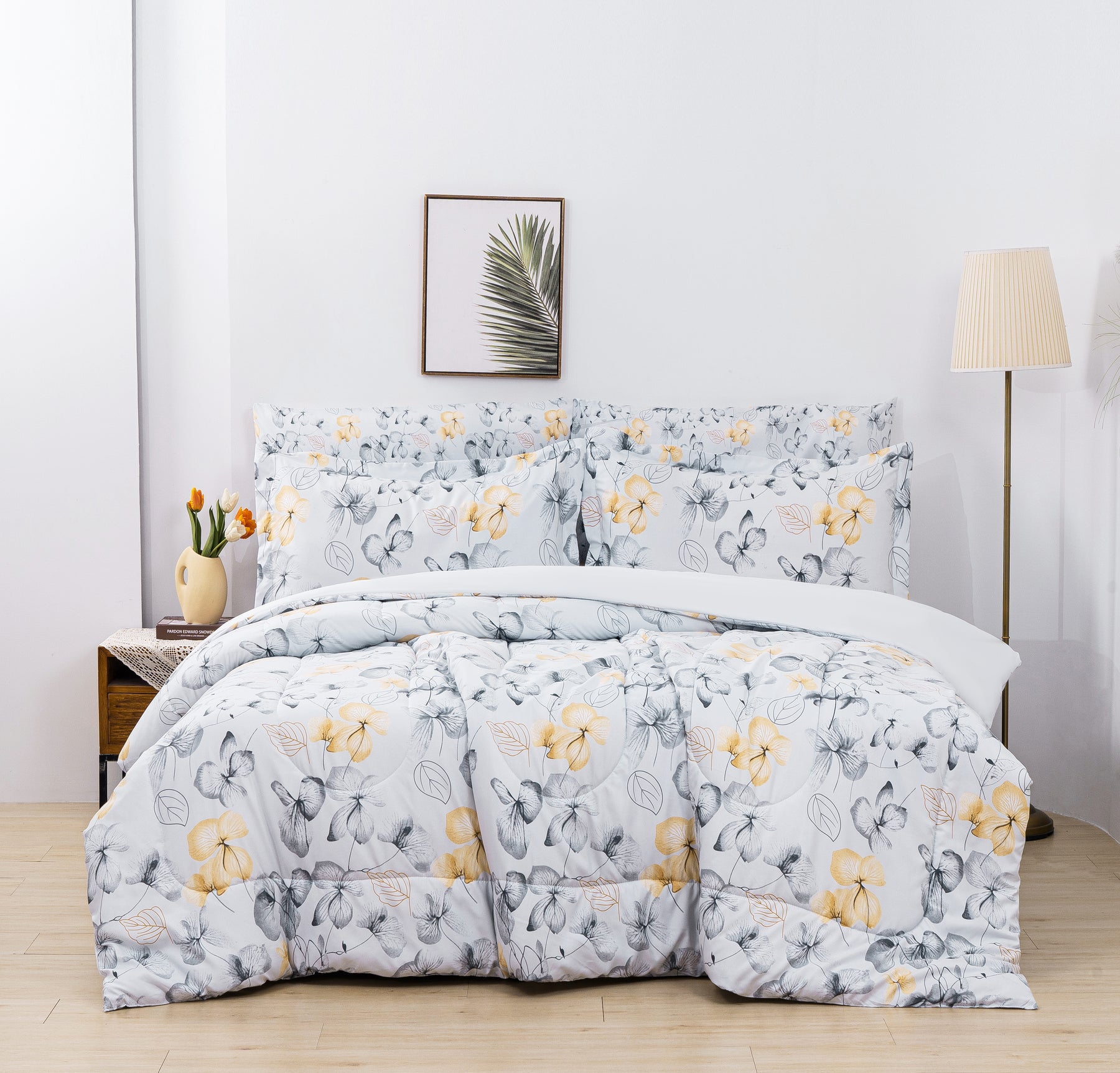 Yellow Floral Graceful Comforter Set 7 Pieces