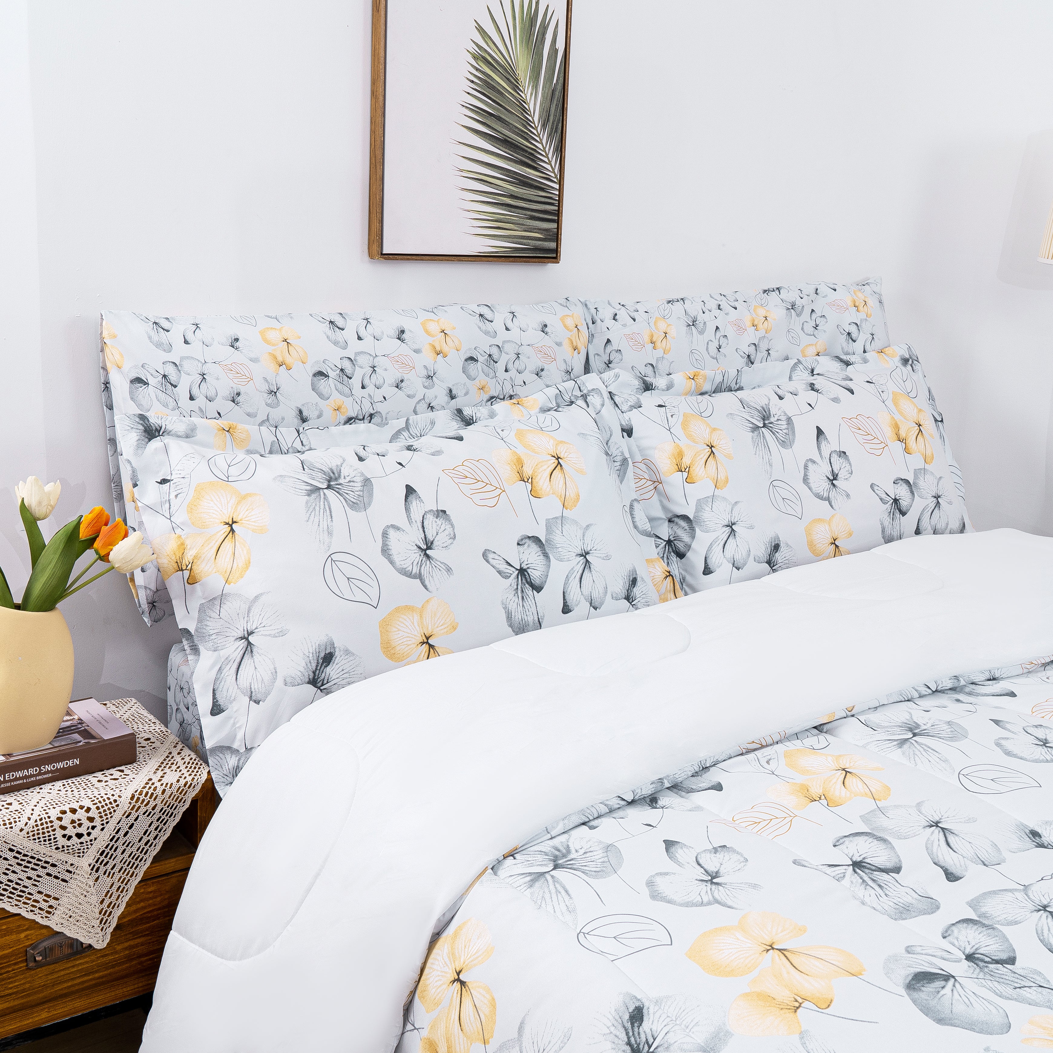 Yellow Floral Graceful Comforter Set 7 Pieces
