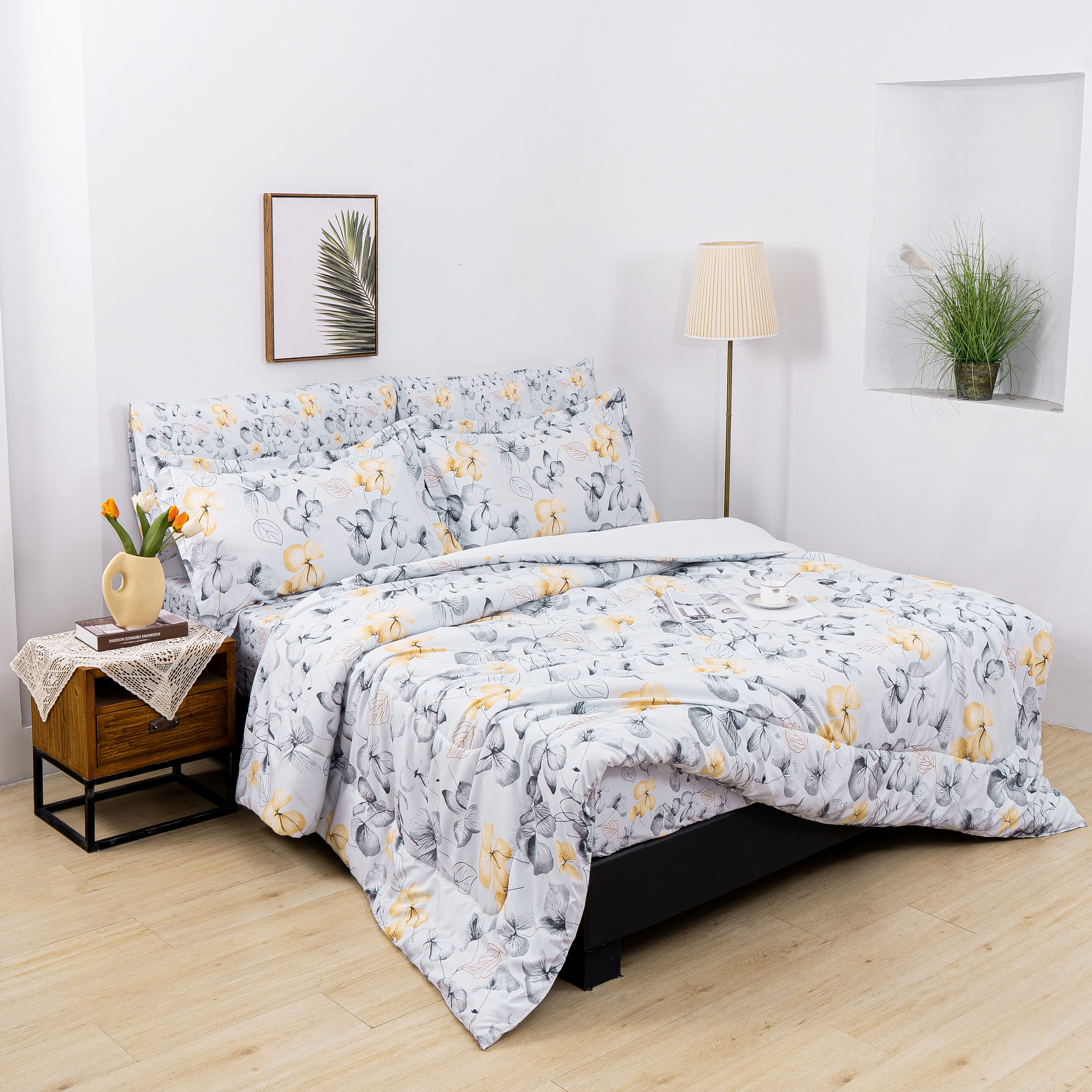 Yellow Floral Graceful Comforter Set 7 Pieces