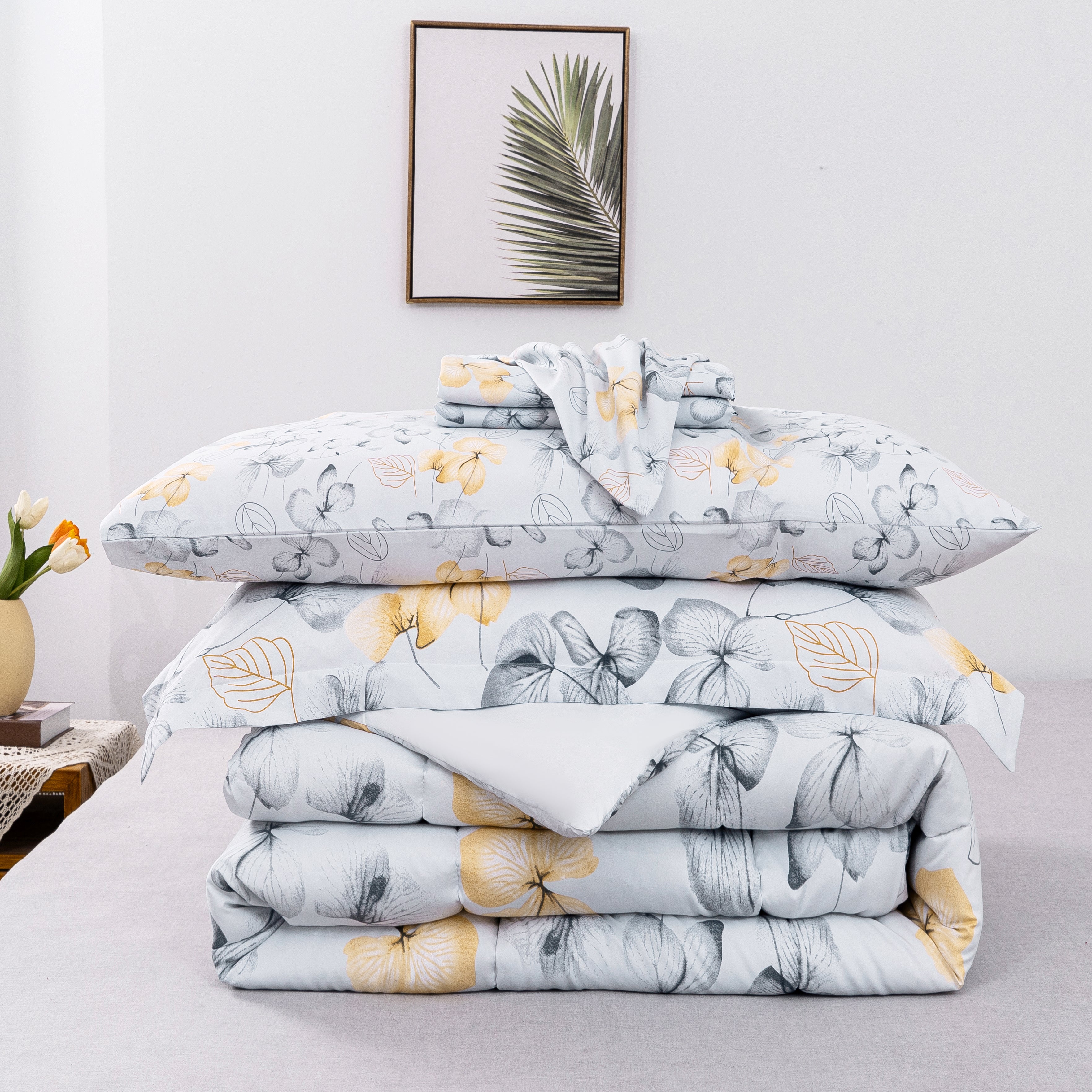 Yellow Floral Graceful Comforter Set 7 Pieces