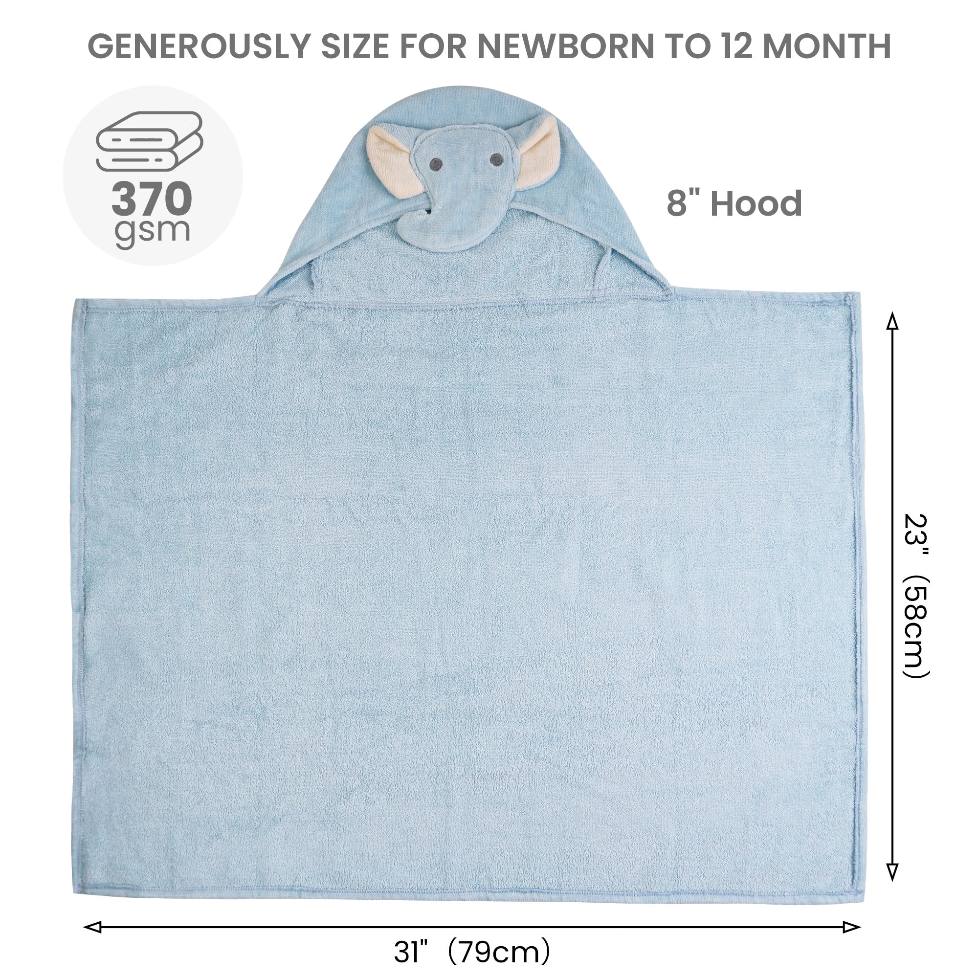 (Blue Elephant & Duck) 2 Pack Cotton Hooded Baby Towels, Extra Thick and Absorbent, 32" * 23"