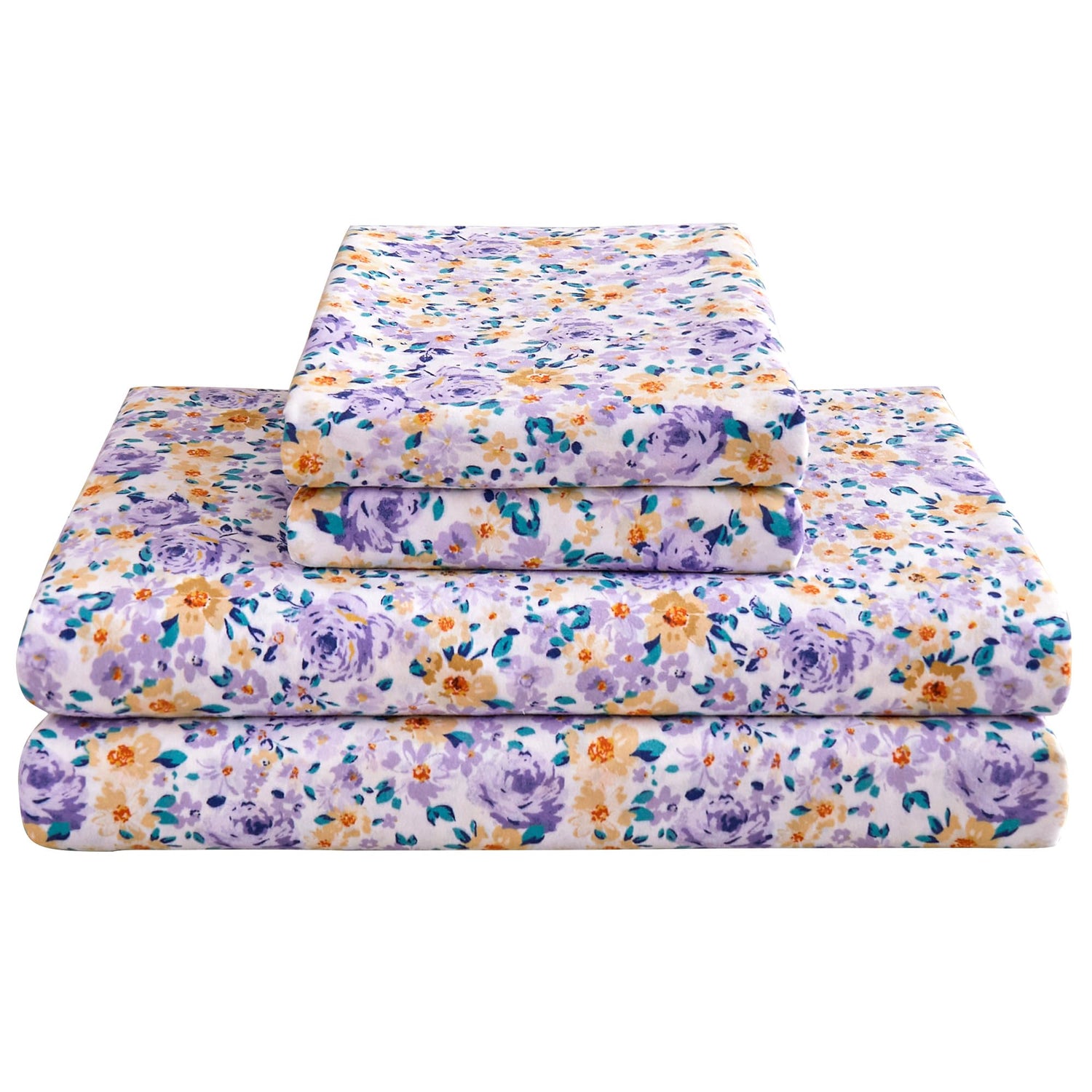 Purple Yellow Flower Bed Sheets Set